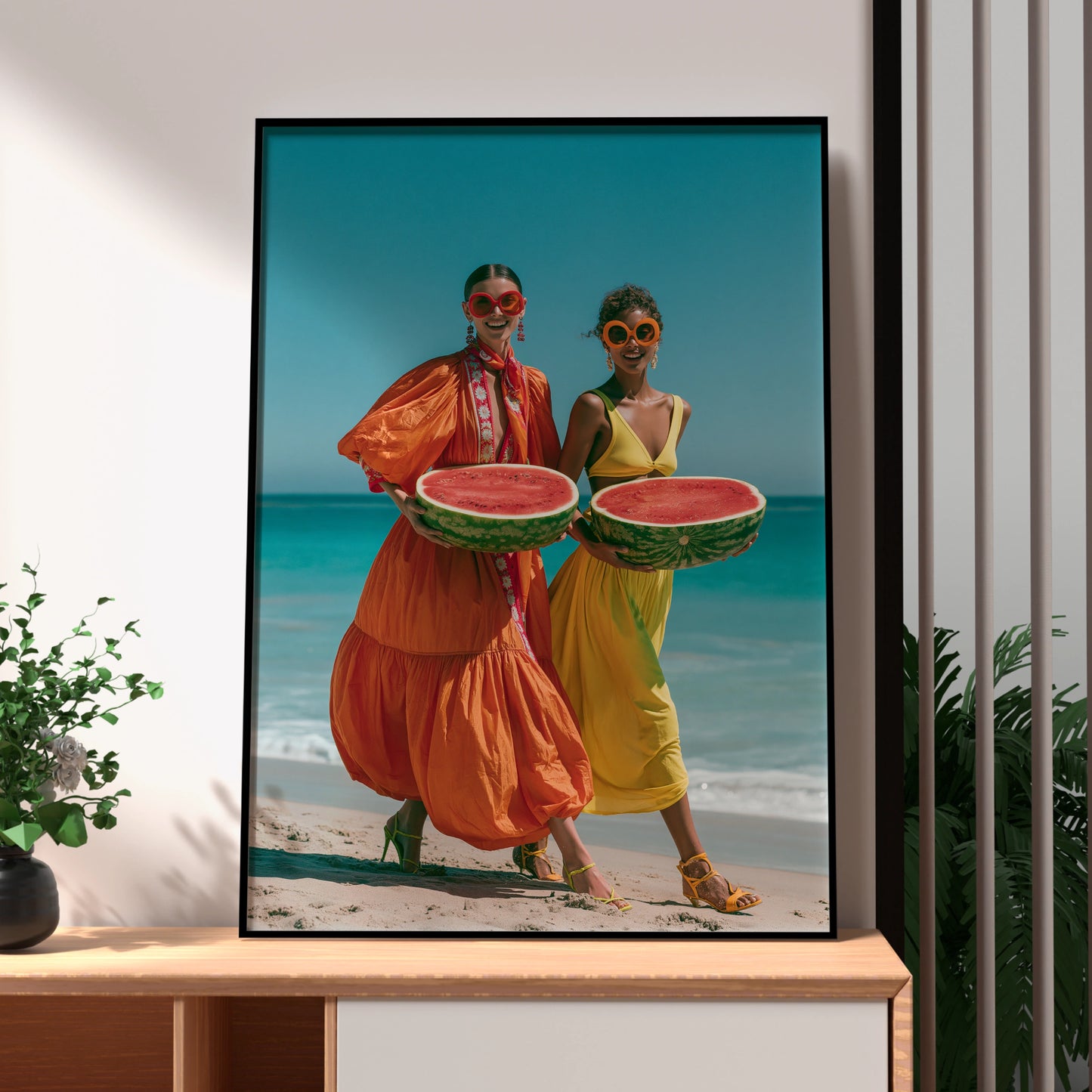 Women Watermelon Beach Poster, Colourful Summer Fashion Wall Art Print