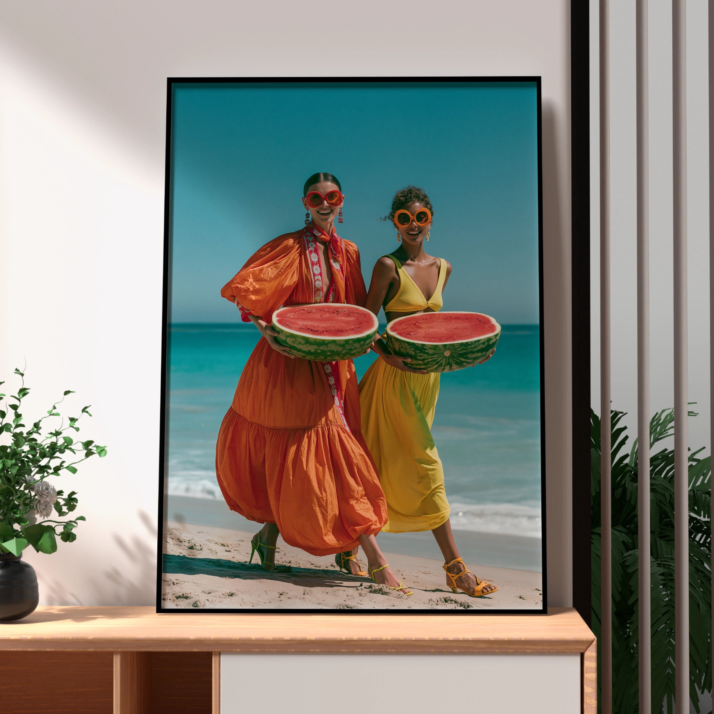 Women Watermelon Beach Poster, Colourful Summer Fashion Wall Art Print