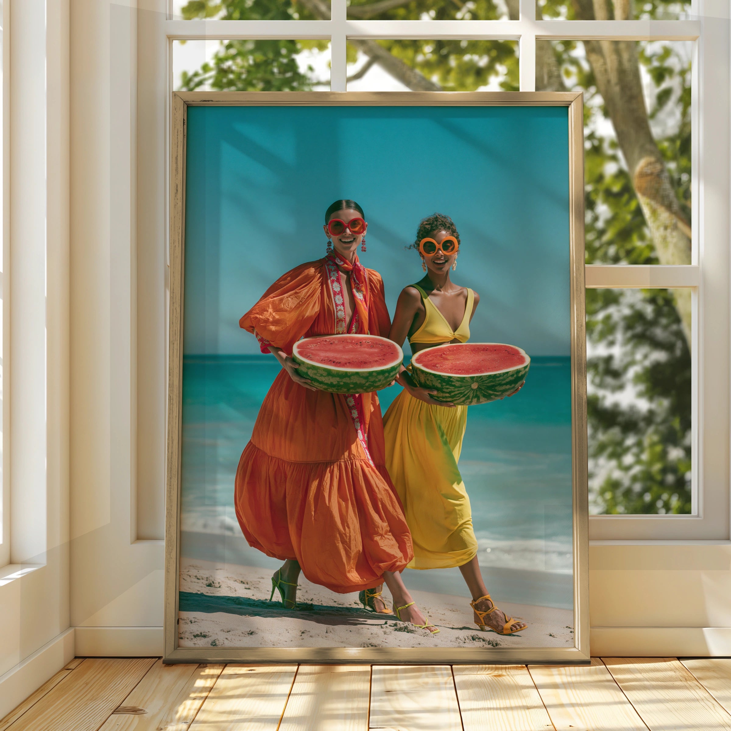 Women Watermelon Beach Poster, Colourful Summer Fashion Wall Art Print