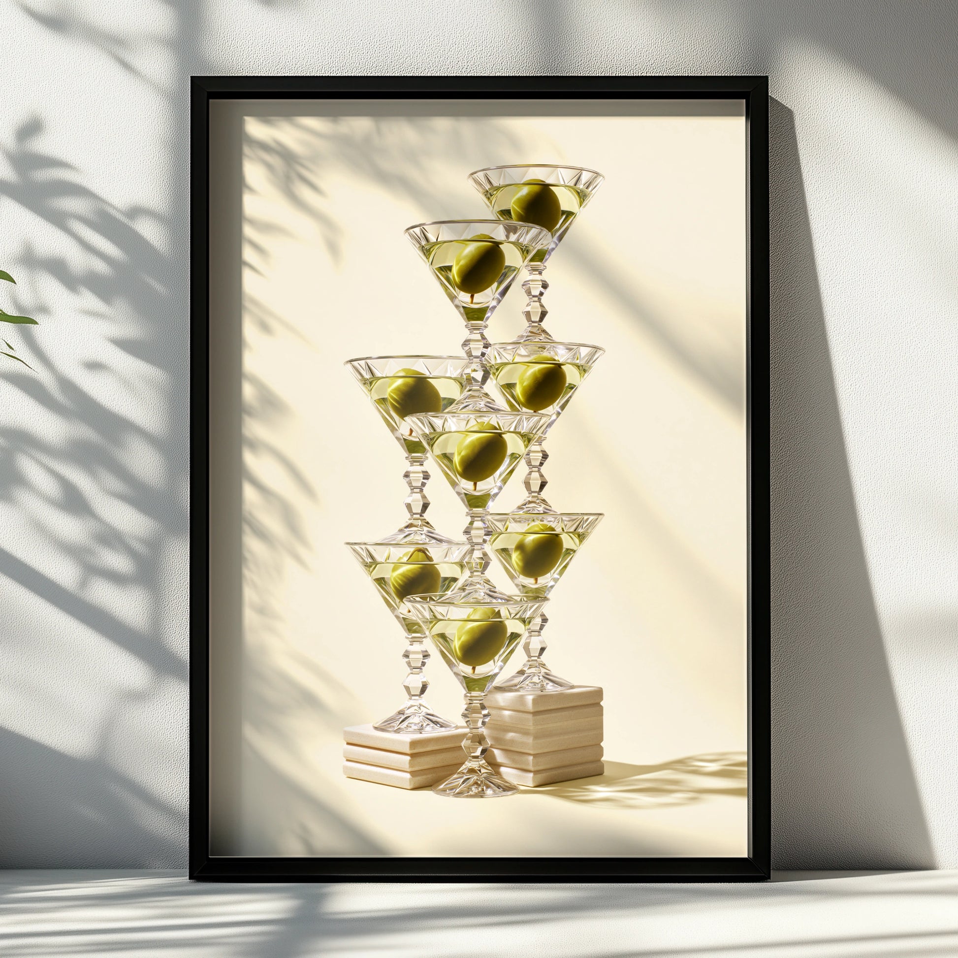 Martini Tower Poster, Stacked Cocktail Glasses Print, Bar Cart Wall Art