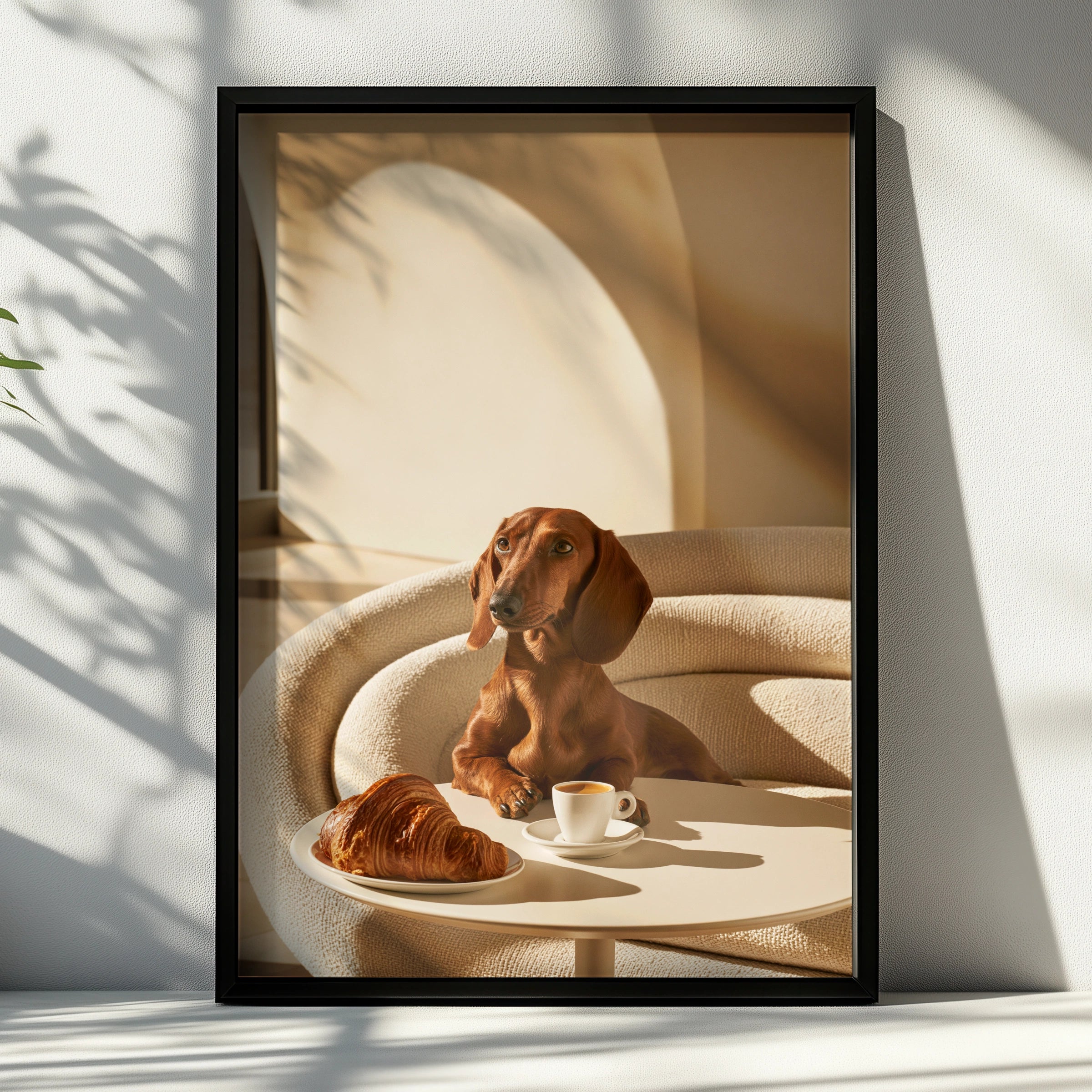 Dachshund Croissant Cafe Wall Art Poster, Sausage Dog Print, Minimalist