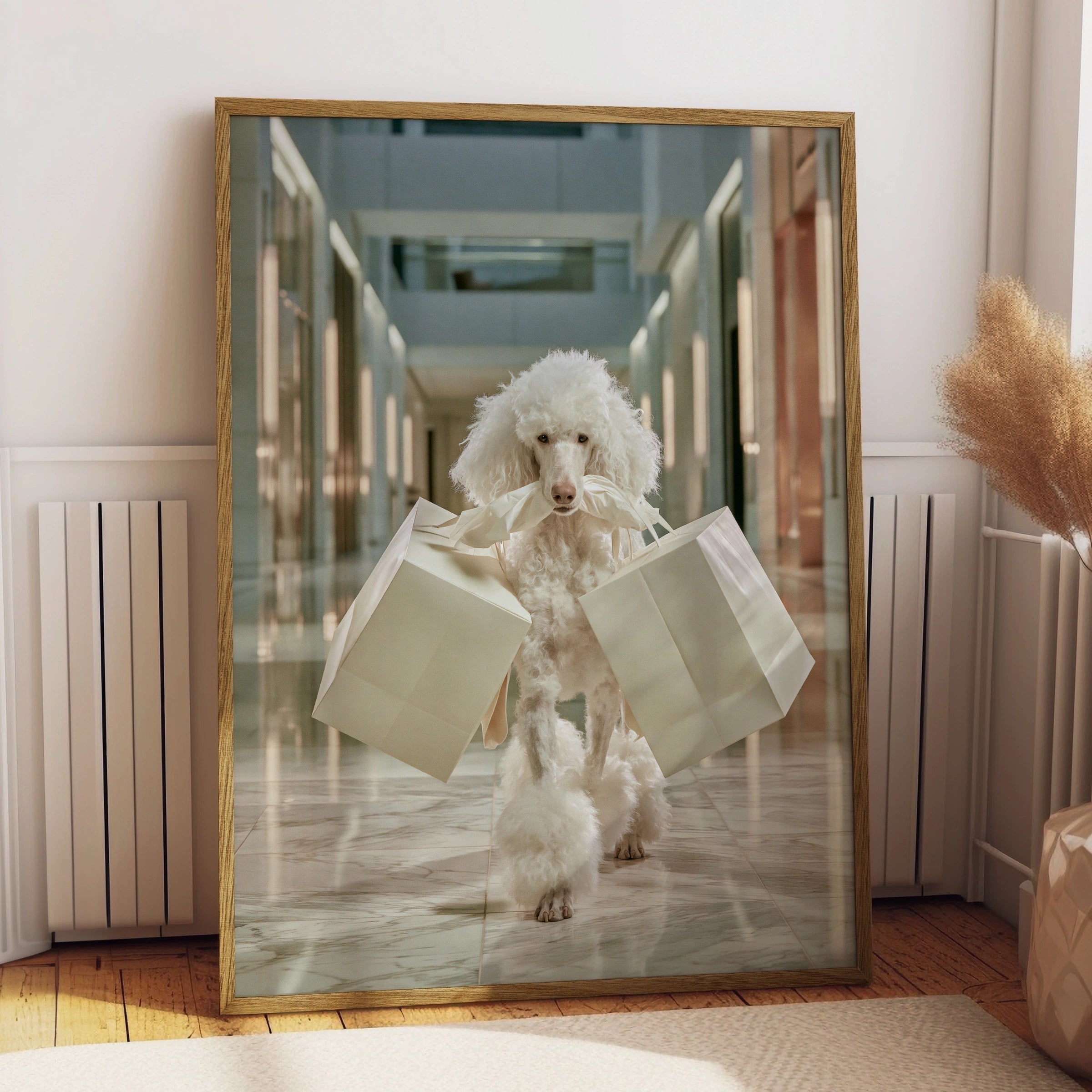 Poodle Shopping Poster, Luxury Mall Dog Print, Funny Animal Wall Art