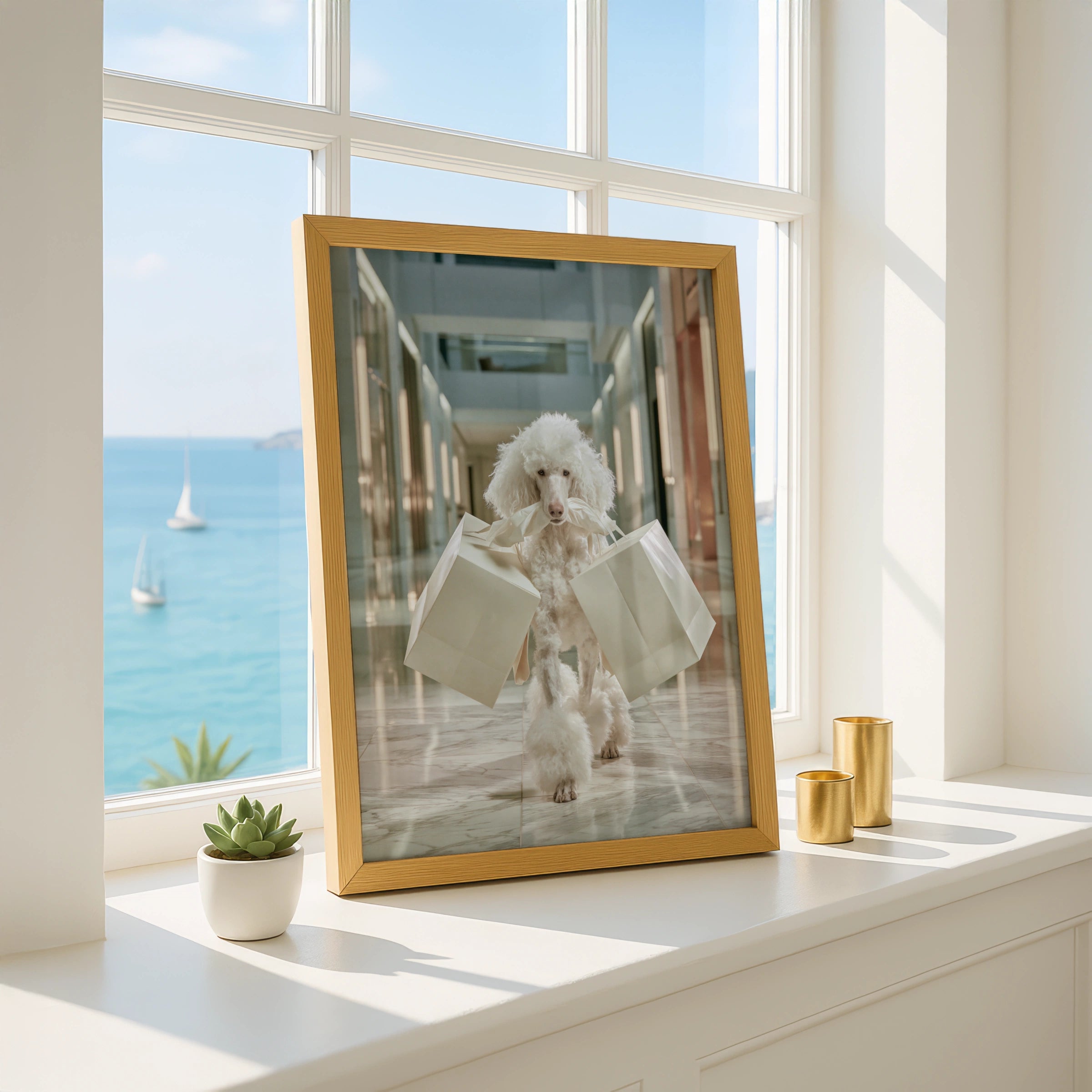Poodle Shopping Poster, Luxury Mall Dog Print, Funny Animal Wall Art
