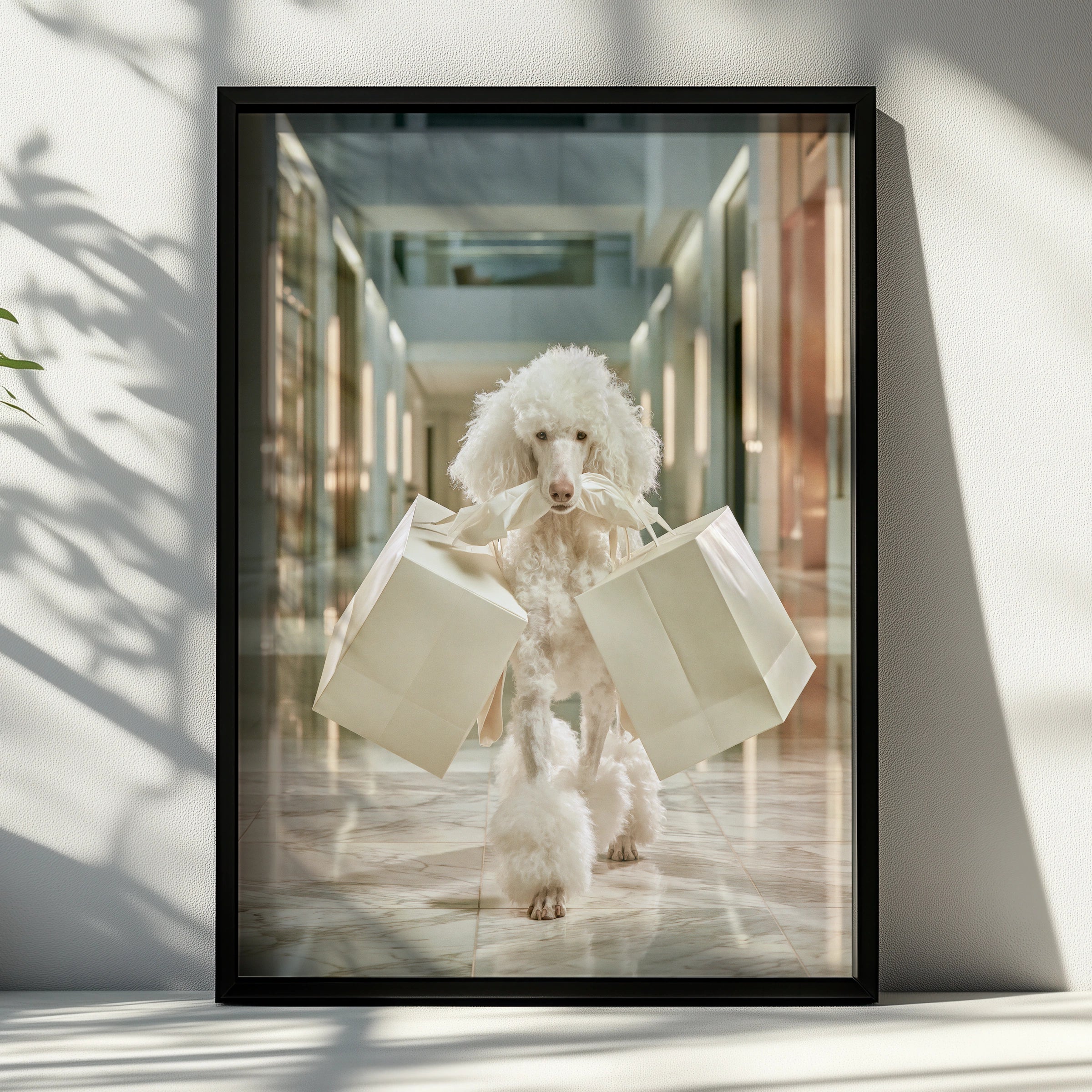 Poodle Shopping Poster, Luxury Mall Dog Print, Funny Animal Wall Art