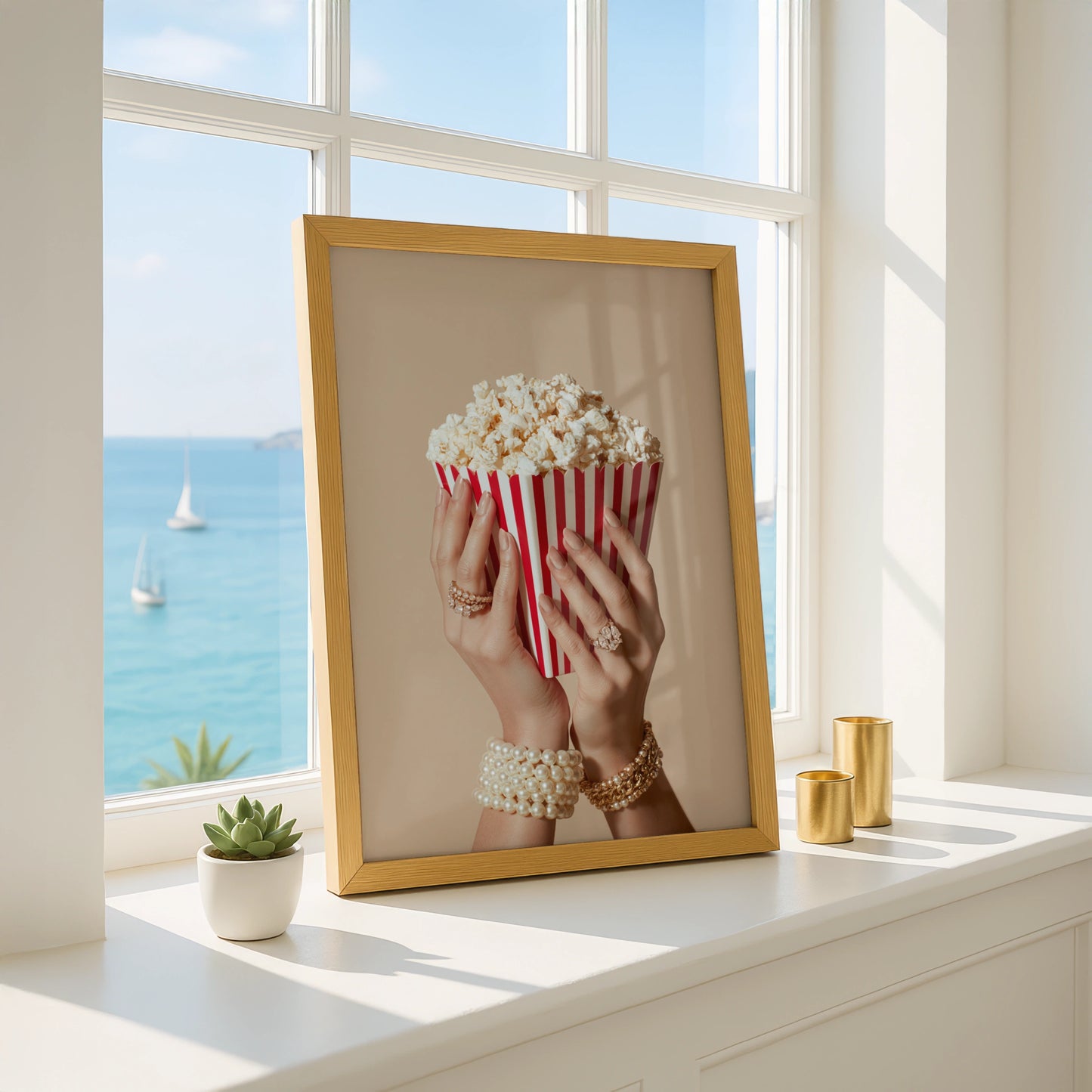 Popcorn & Pearls Wall Art Poster, Luxury Cinema Print, Glam Style