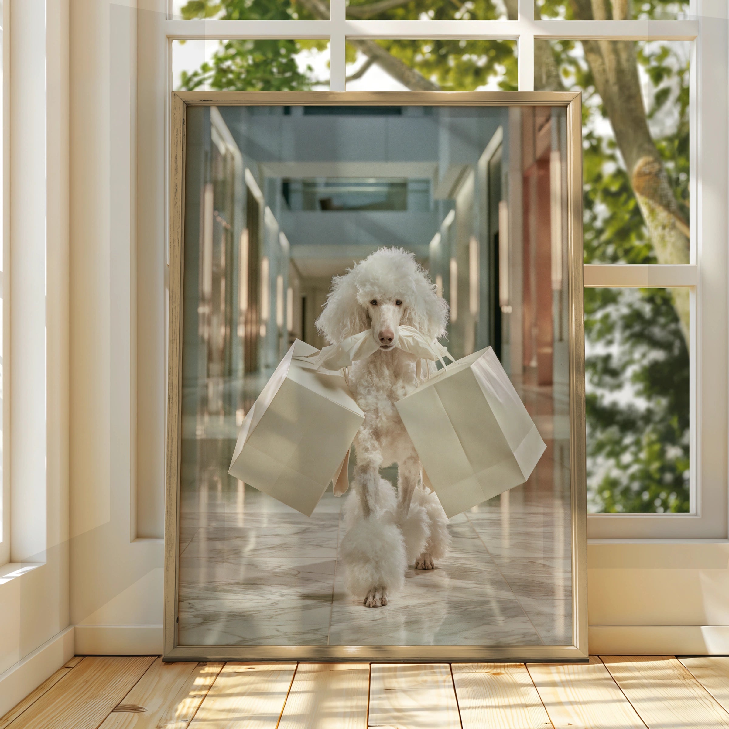 Poodle Shopping Poster, Luxury Mall Dog Print, Funny Animal Wall Art