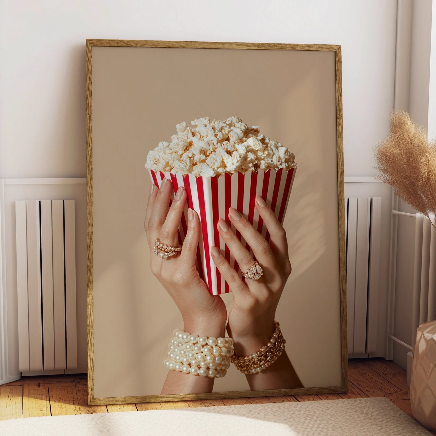 Popcorn & Pearls Wall Art Poster, Luxury Cinema Print, Glam Style