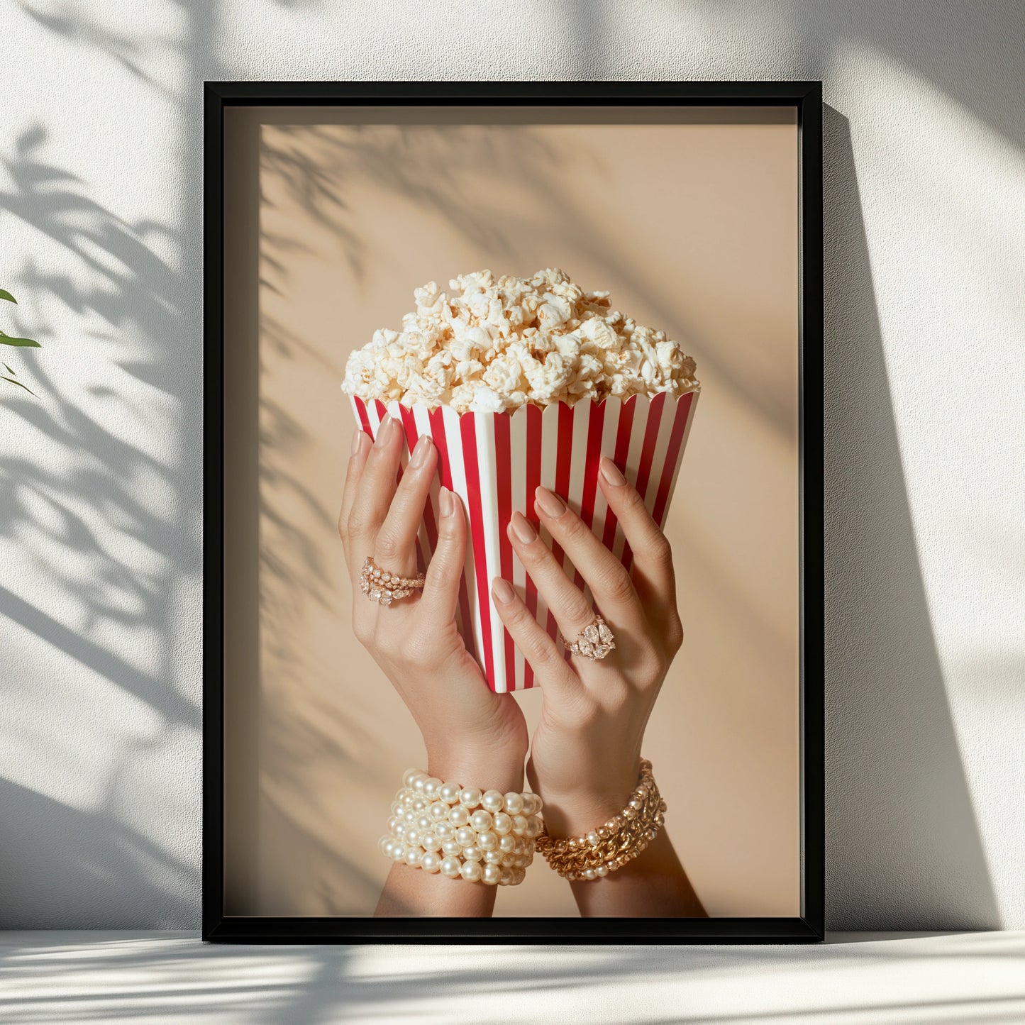 Popcorn & Pearls Wall Art Poster, Luxury Cinema Print, Glam Style