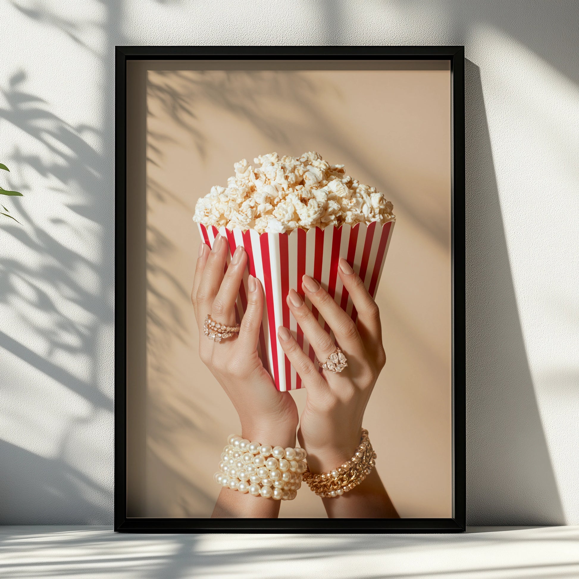 Popcorn & Pearls Wall Art Poster, Luxury Cinema Print, Glam Style