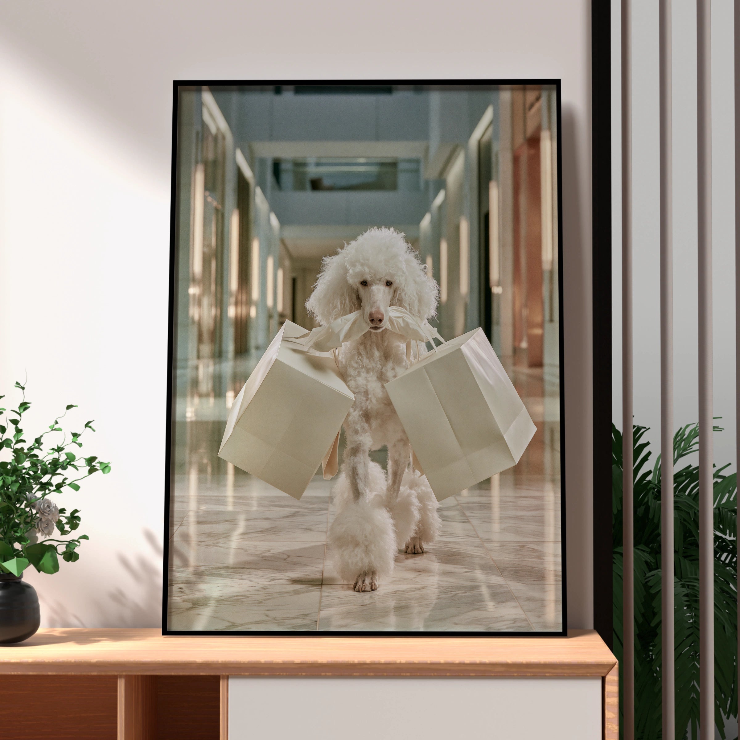 Poodle Shopping Poster, Luxury Mall Dog Print, Funny Animal Wall Art