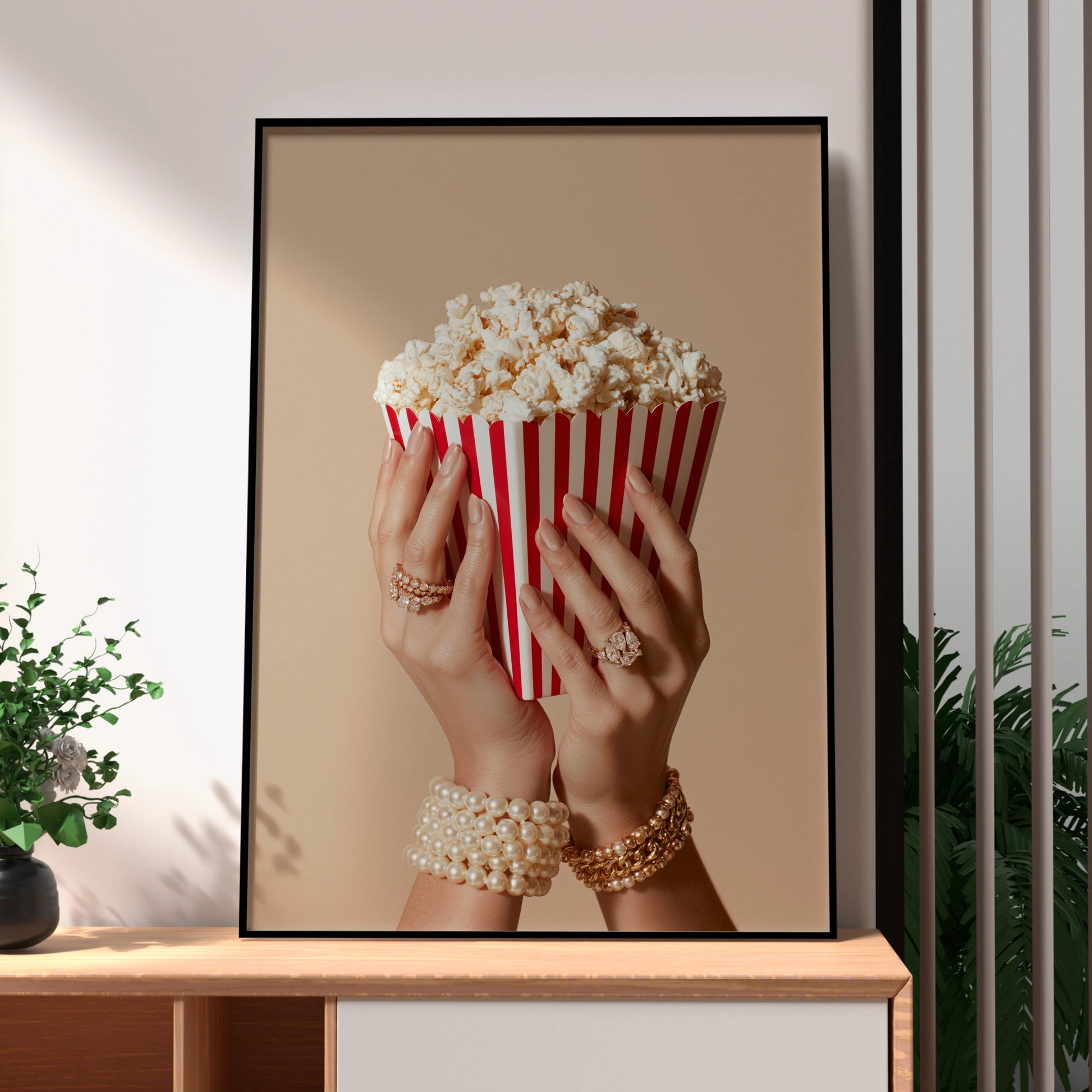 Popcorn & Pearls Wall Art Poster, Luxury Cinema Print, Glam Style