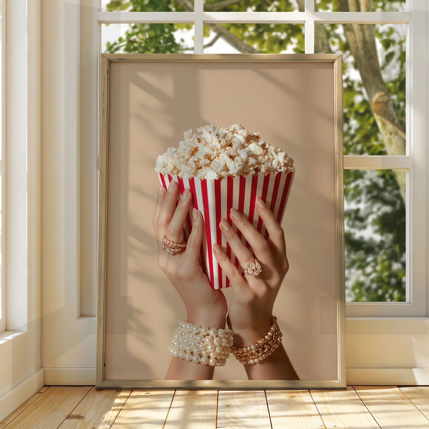 Popcorn & Pearls Wall Art Poster, Luxury Cinema Print, Glam Style