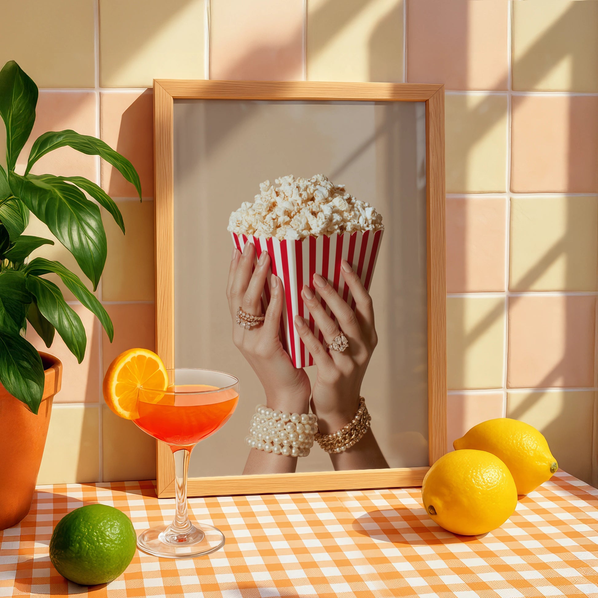 Popcorn & Pearls Wall Art Poster, Luxury Cinema Print, Glam Style