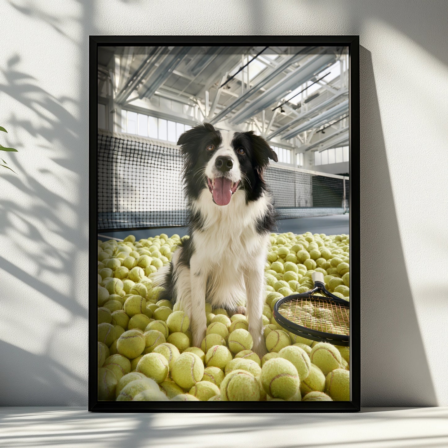 Border Collie Tennis Court Poster, Dog with Tennis Balls, Funny Pet Wall Art