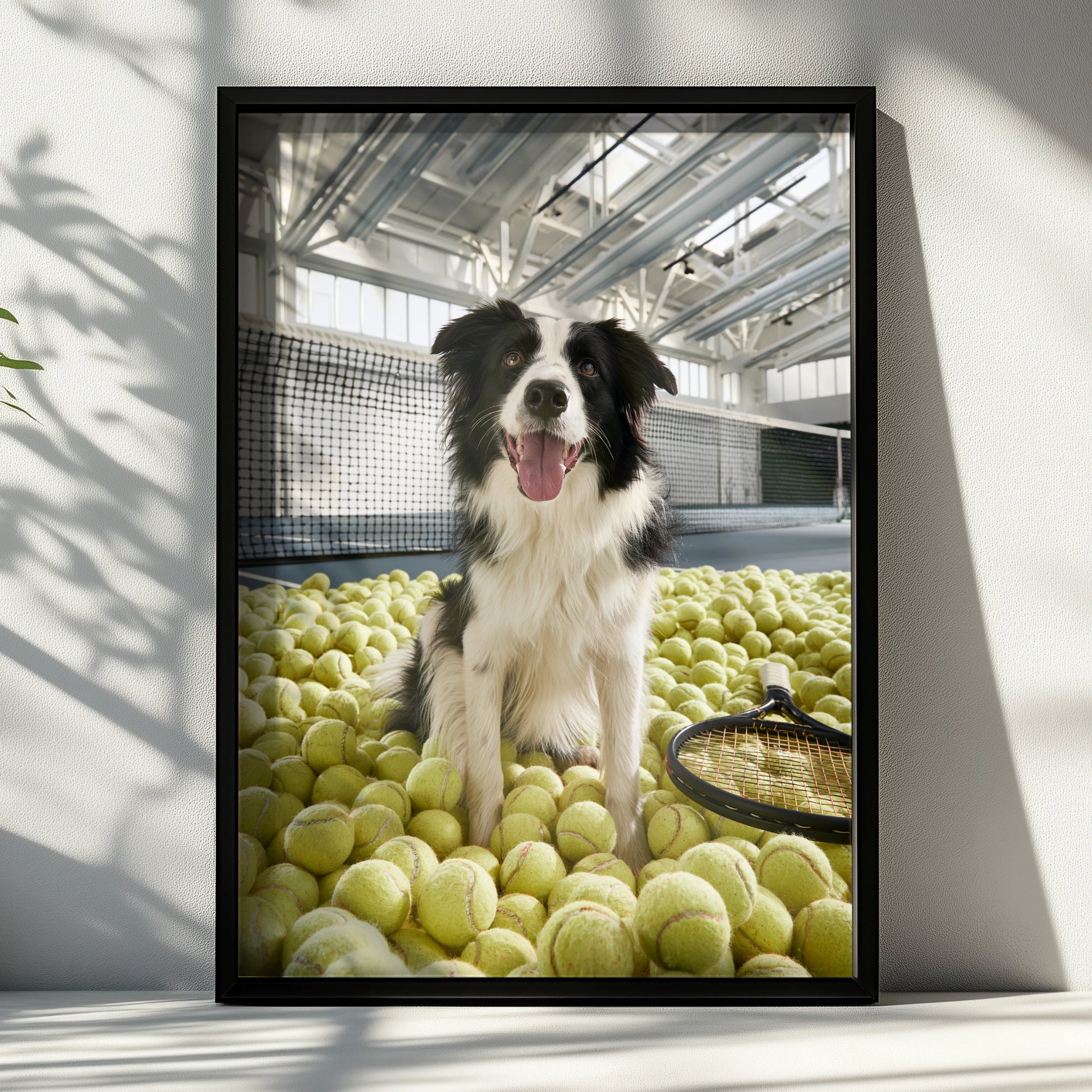Border Collie Tennis Court Poster, Dog with Tennis Balls, Funny Pet Wall Art