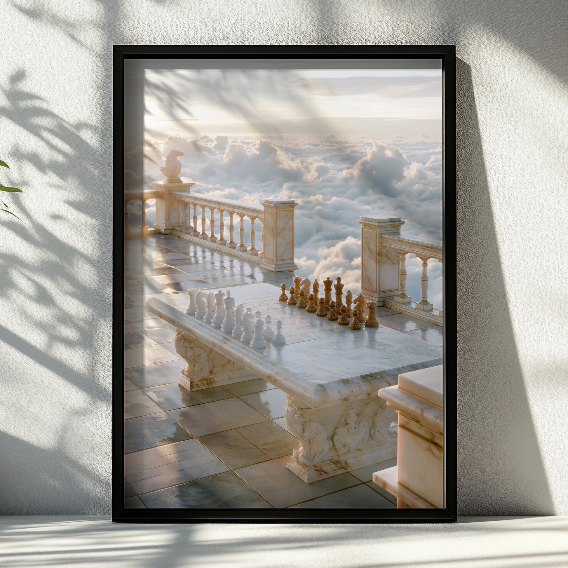 Chess Above the Clouds, Marble Terrace Wall Art Poster, Surreal Sky Print