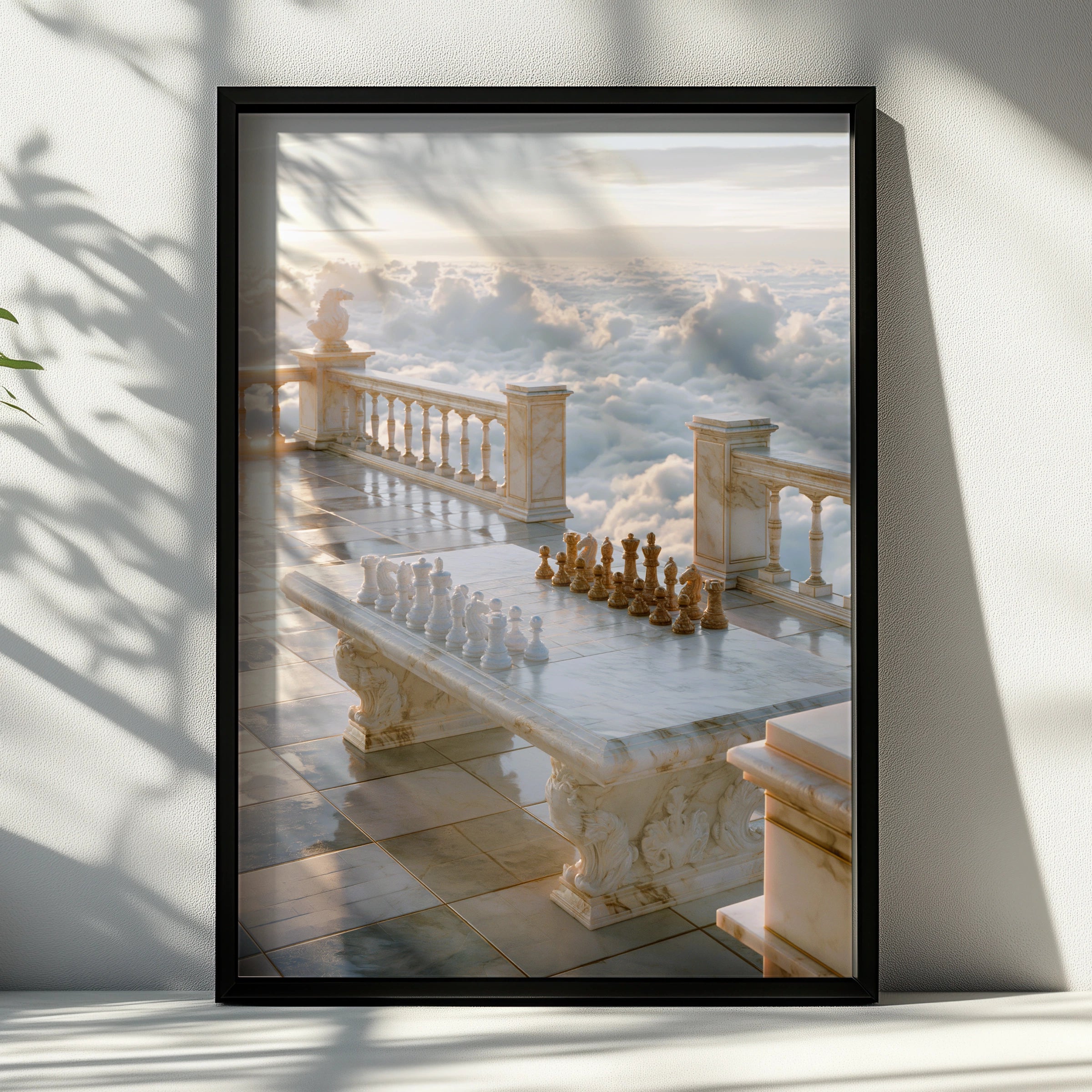 Chess Above the Clouds, Marble Terrace Wall Art Poster, Surreal Sky Print