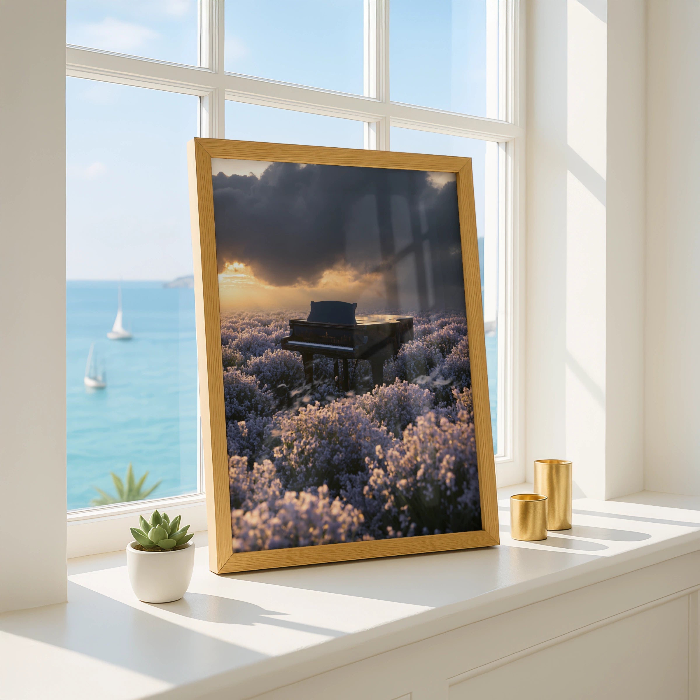 Piano in Lavender Field Wall Art Poster, Dramatic Sunset, Moody Floral Print