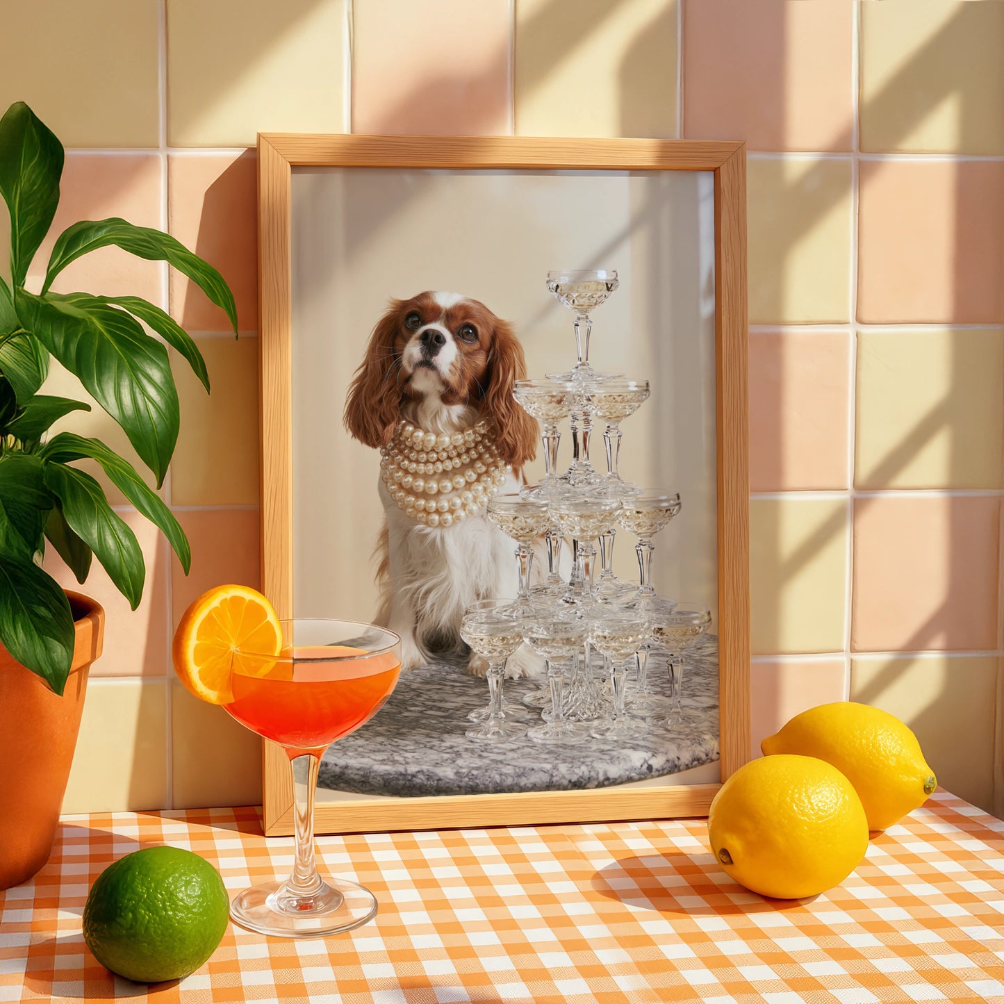Cavalier King Charles Spaniel Champagne Tower Poster, Luxury Dog Wall Art