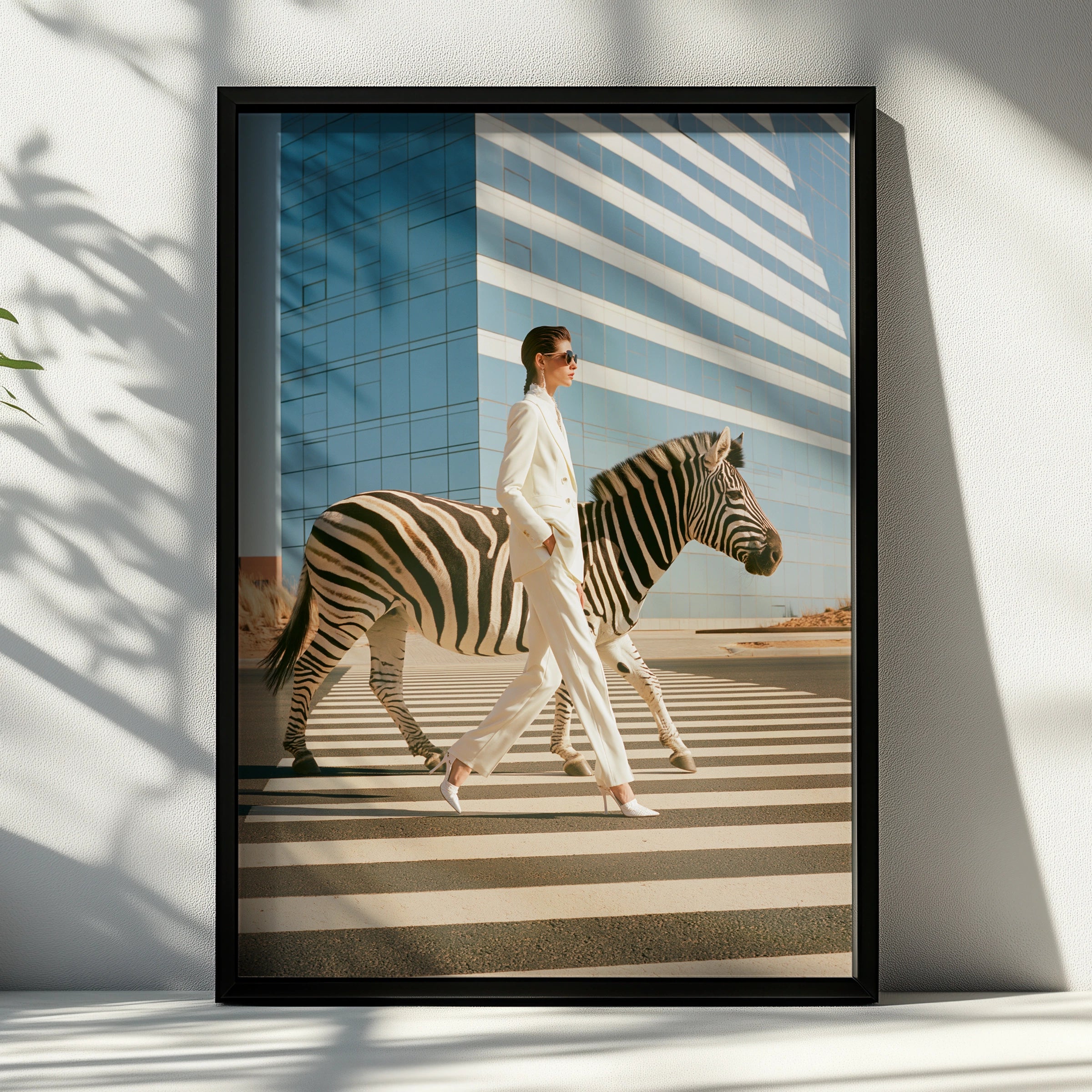 Woman & Zebra Crossing Street, Surreal Fashion Wall Art Poster