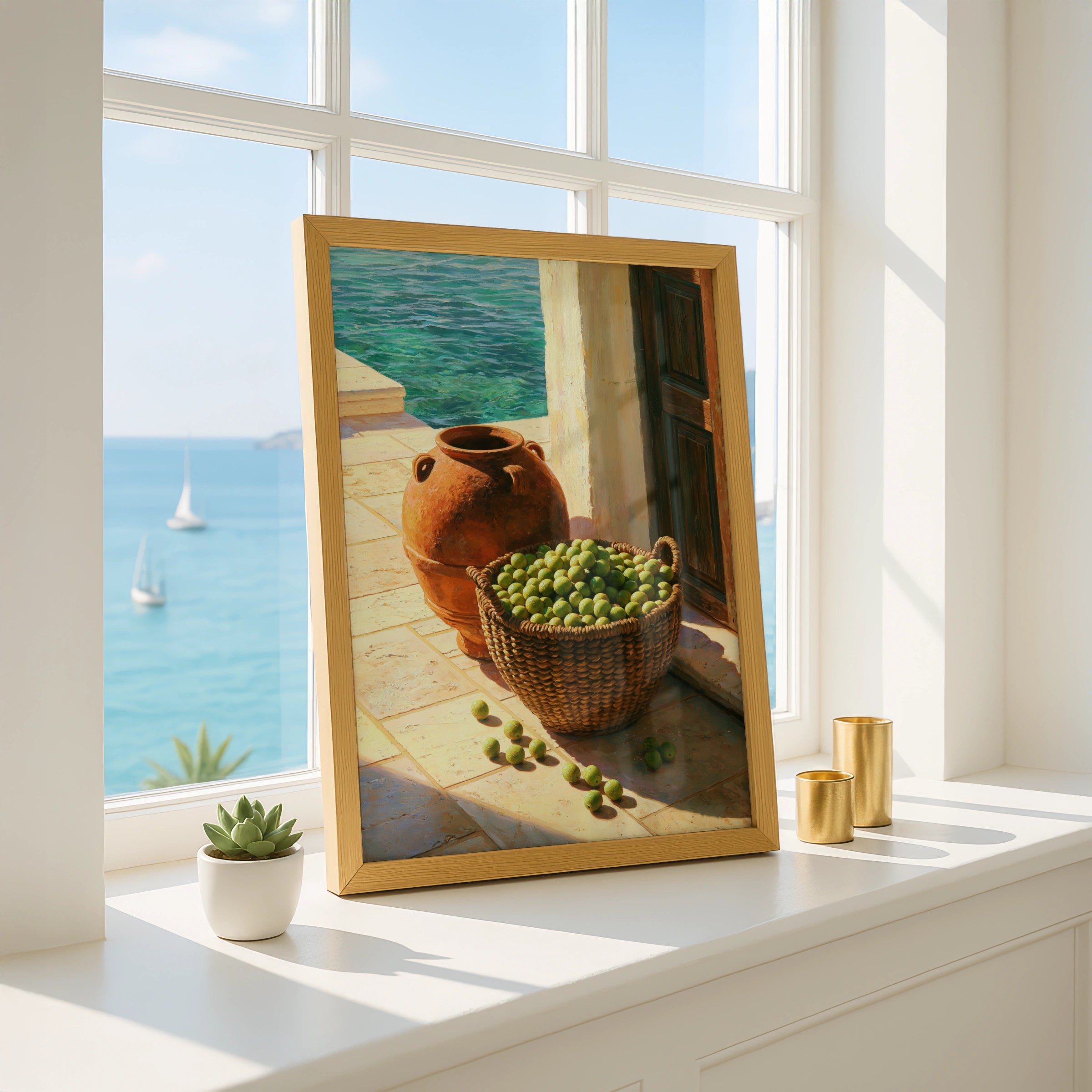 Olive Basket Mediterranean Wall Art Poster, Still Life Oil Painting Print