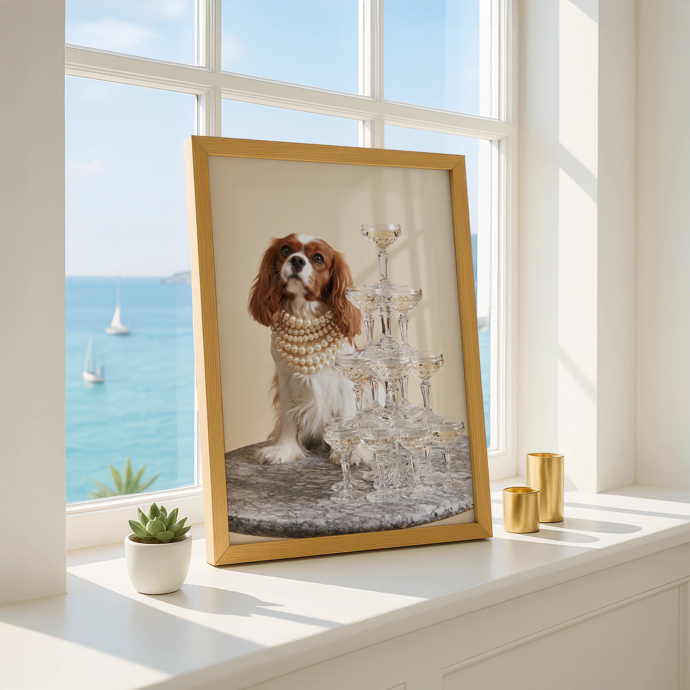 Cavalier King Charles Spaniel Champagne Tower Poster, Luxury Dog Wall Art