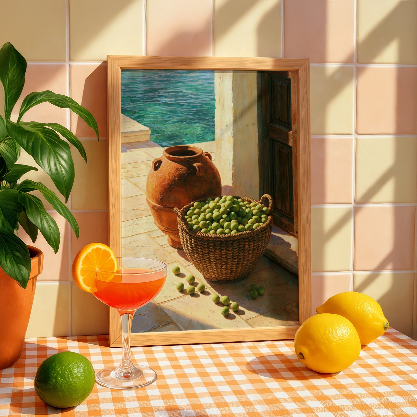 Olive Basket Mediterranean Wall Art Poster, Still Life Oil Painting Print