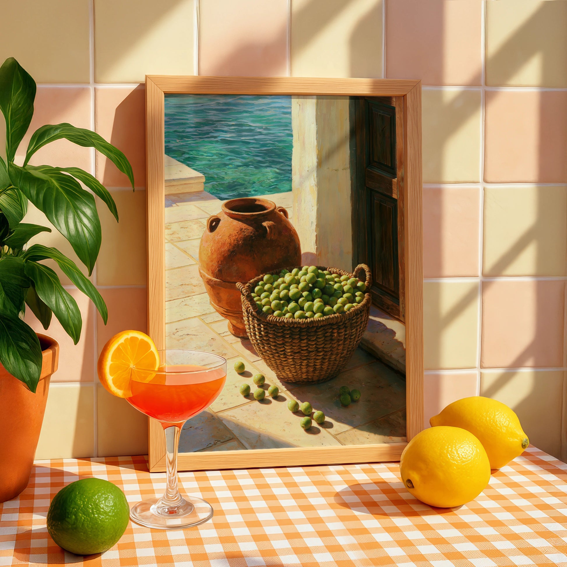 Olive Basket Mediterranean Wall Art Poster, Still Life Oil Painting Print