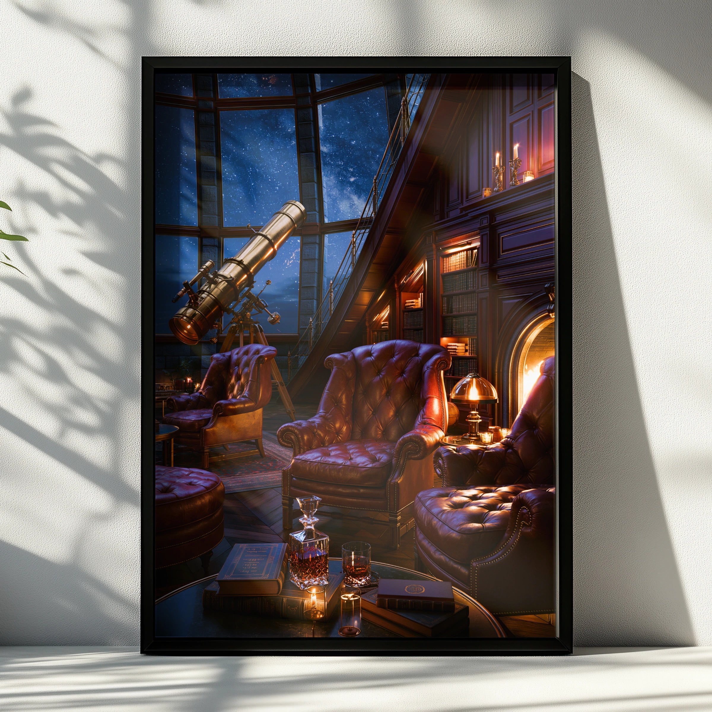 Observatory Armchair Night Sky Poster, Telescope Library Wall Art, Vintage Aesthetic Print