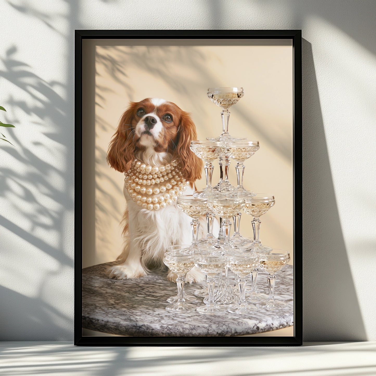 Cavalier King Charles Spaniel Champagne Tower Poster, Luxury Dog Wall Art
