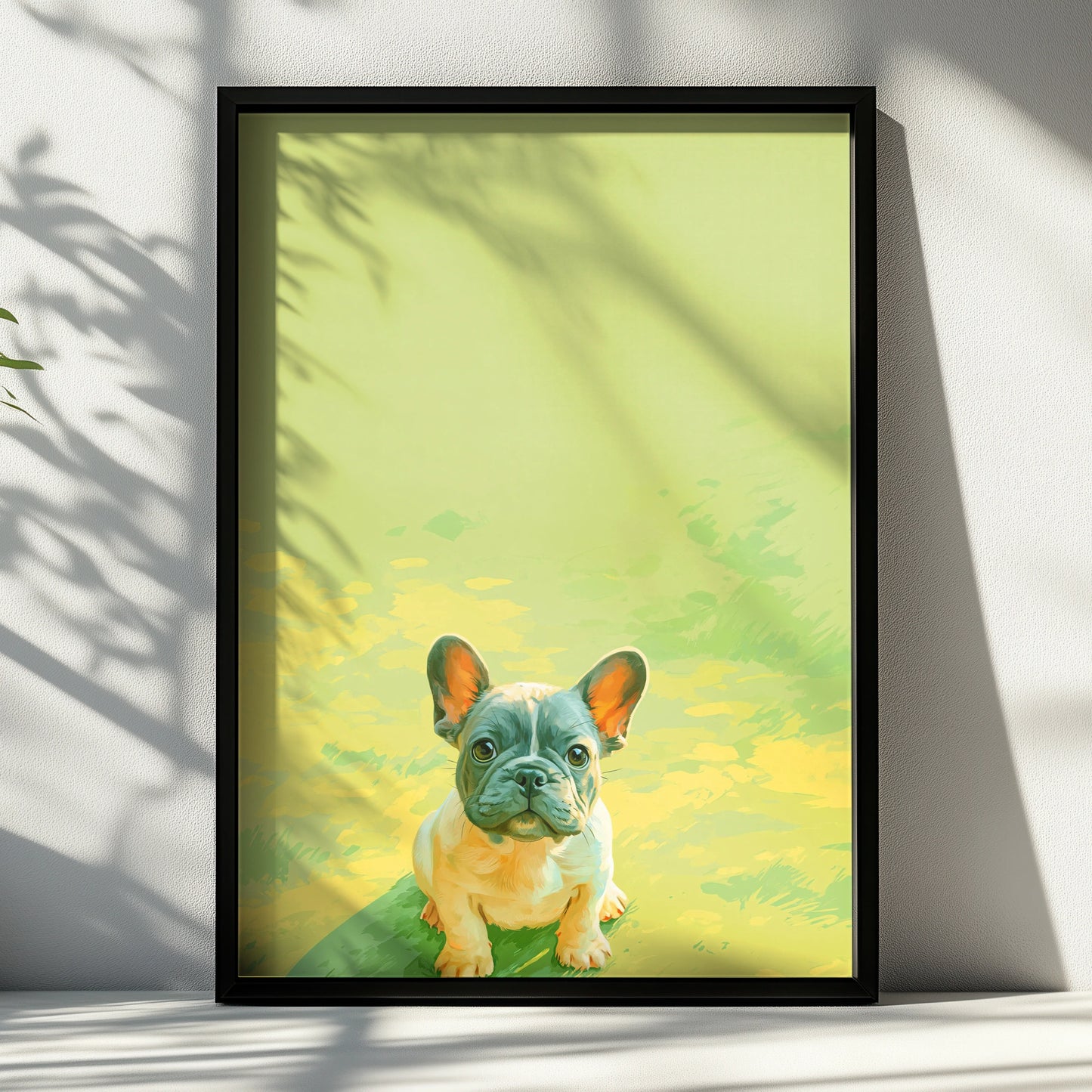 French Bulldog Puppy Poster, Baby Frenchie Wall Art, Green Minimalist Print