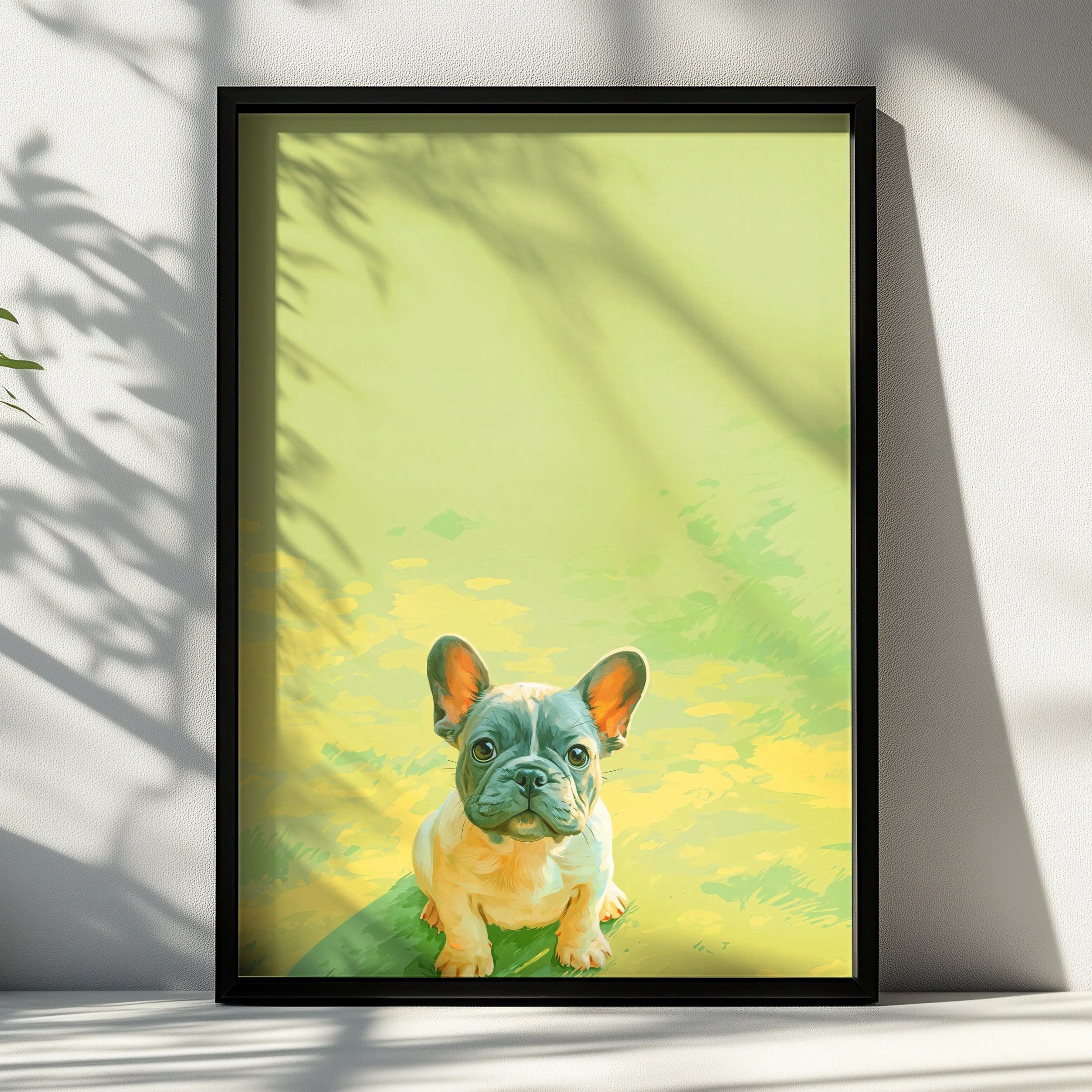 French Bulldog Puppy Poster, Baby Frenchie Wall Art, Green Minimalist Print