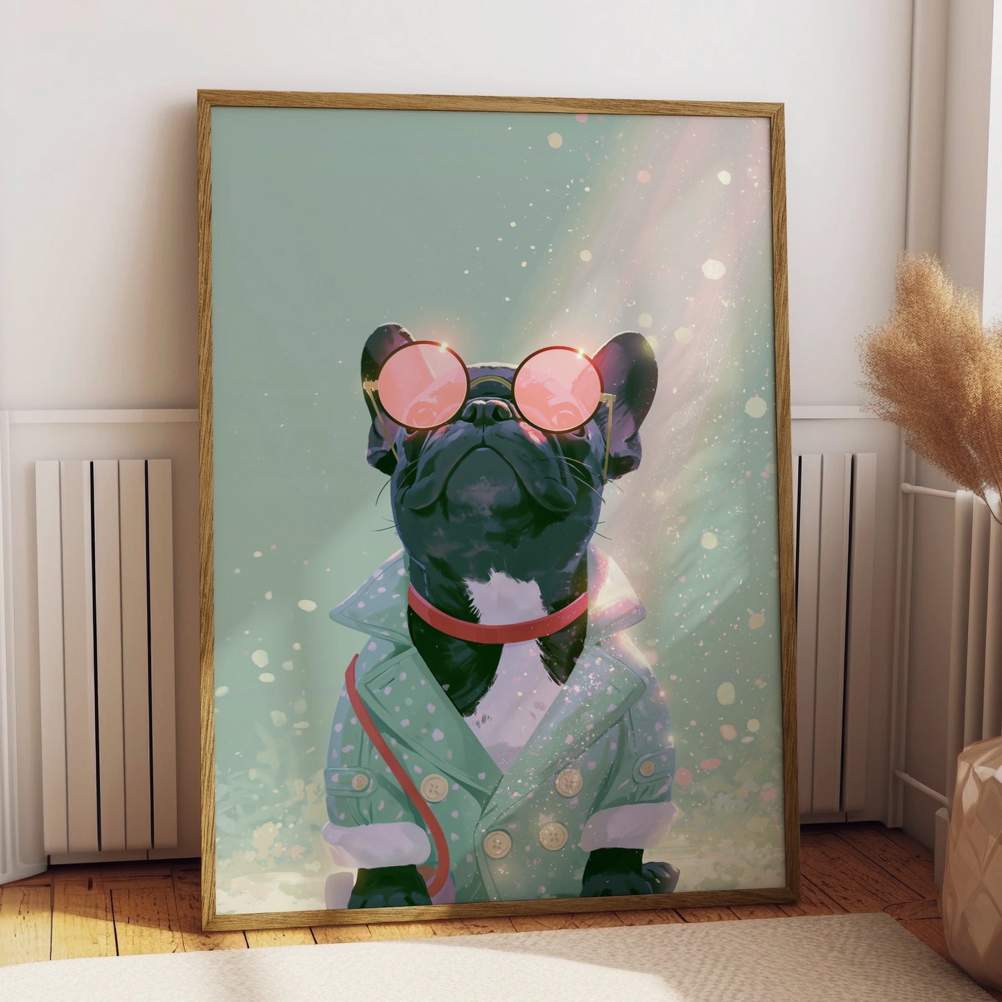 French Bulldog Pink Glasses Wall Art Poster, Stylish Frenchie Print