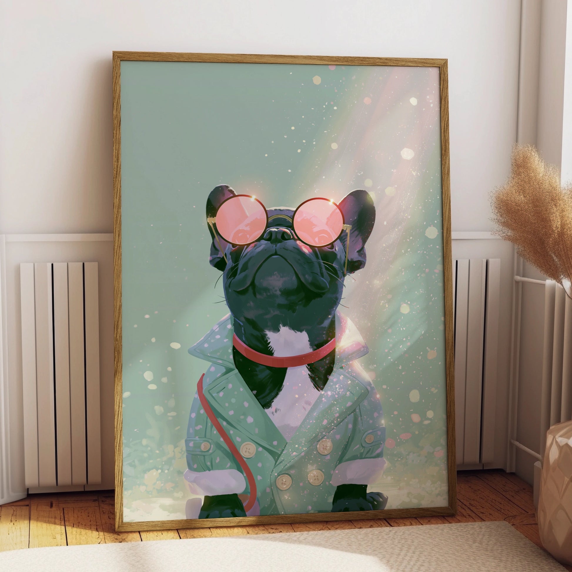 French Bulldog Pink Glasses Wall Art Poster, Stylish Frenchie Print