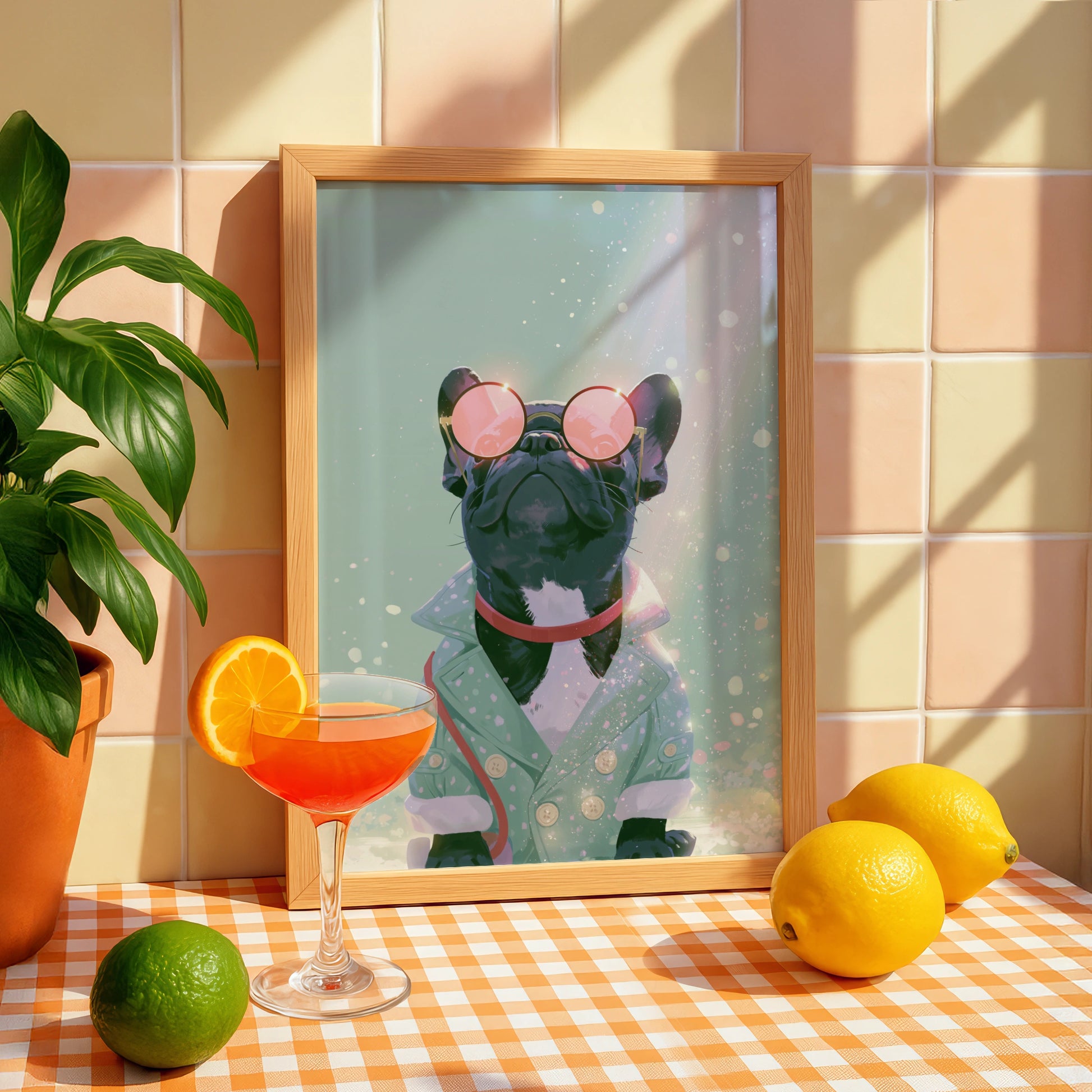 French Bulldog Pink Glasses Wall Art Poster, Stylish Frenchie Print