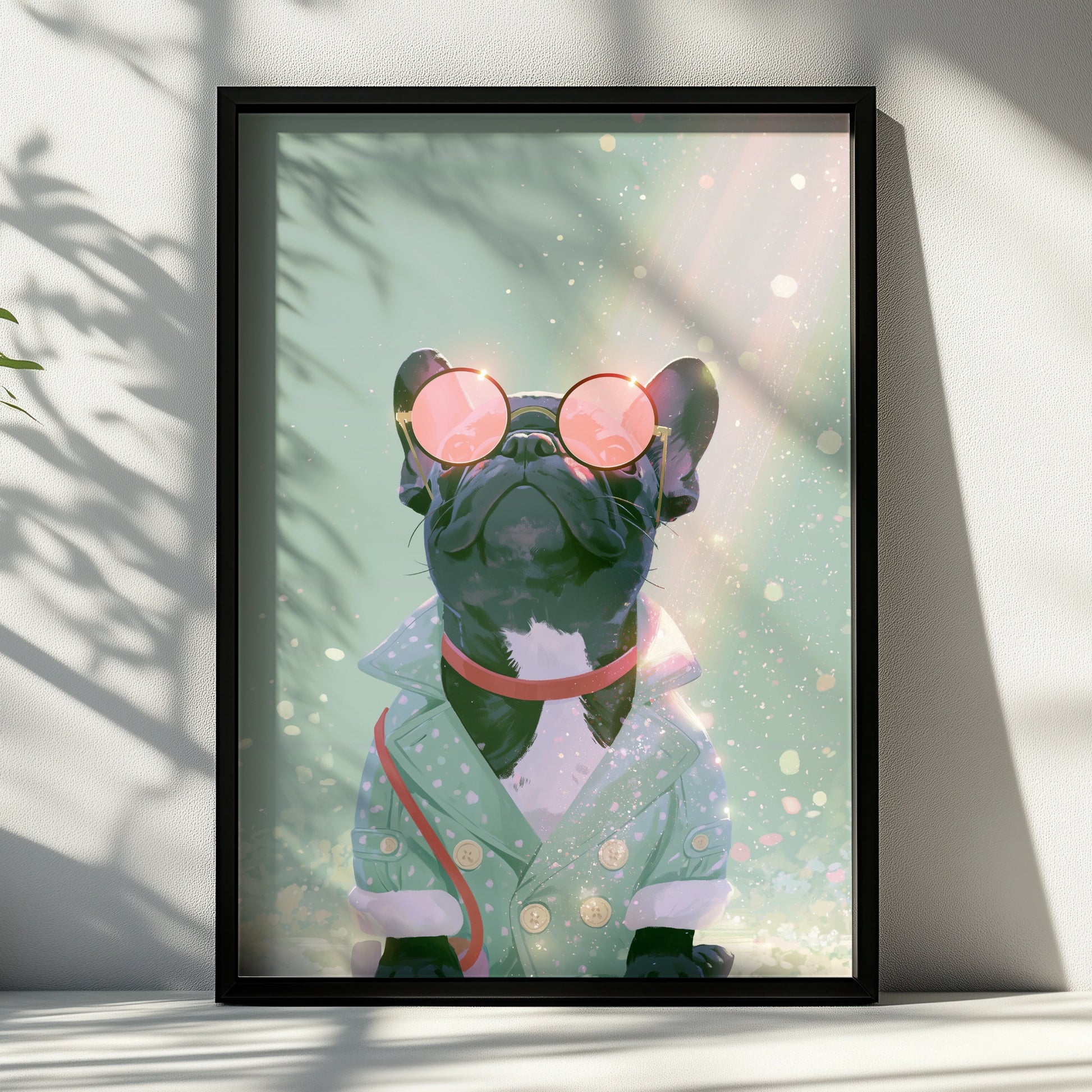 French Bulldog Pink Glasses Wall Art Poster, Stylish Frenchie Print