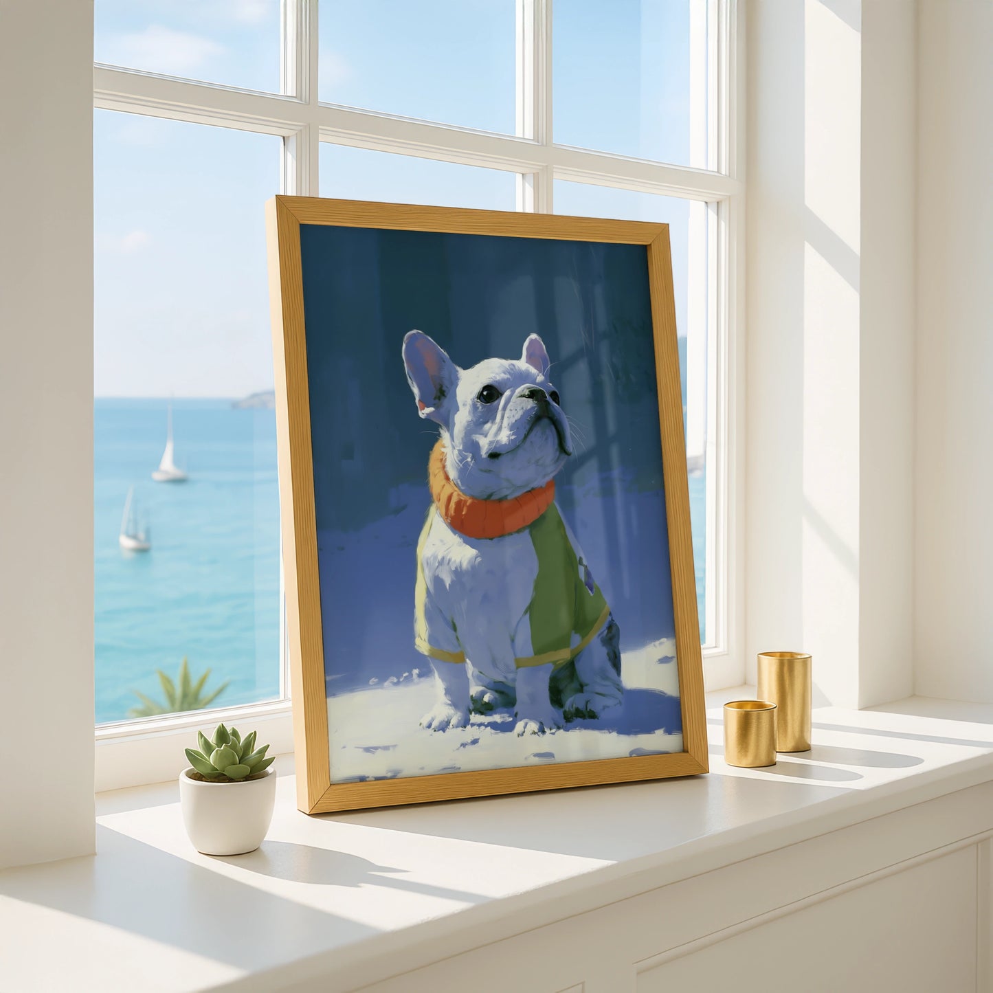 French Bulldog in Snow Wall Art Poster, Winter Dog Print, Illustrated Style