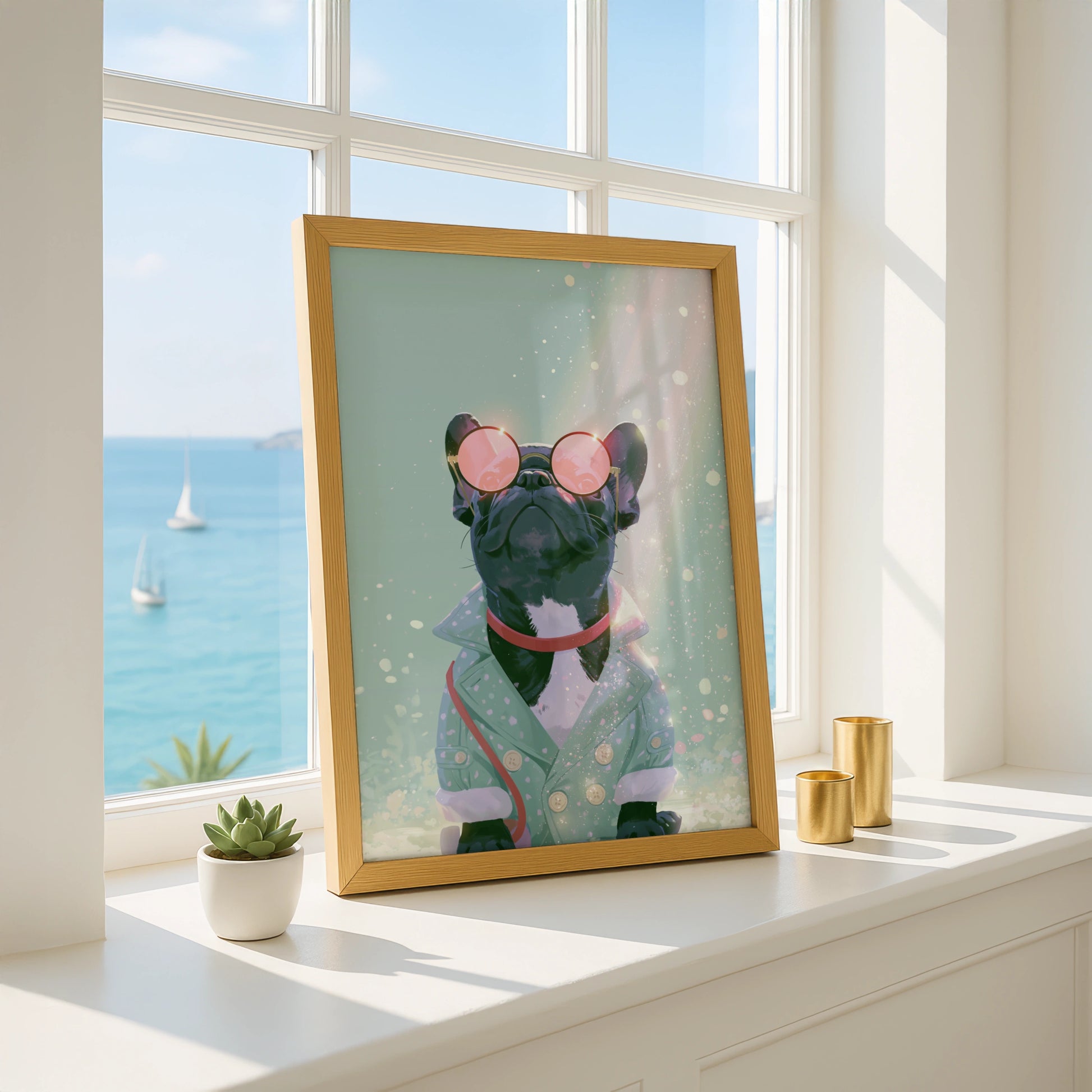 French Bulldog Pink Glasses Wall Art Poster, Stylish Frenchie Print