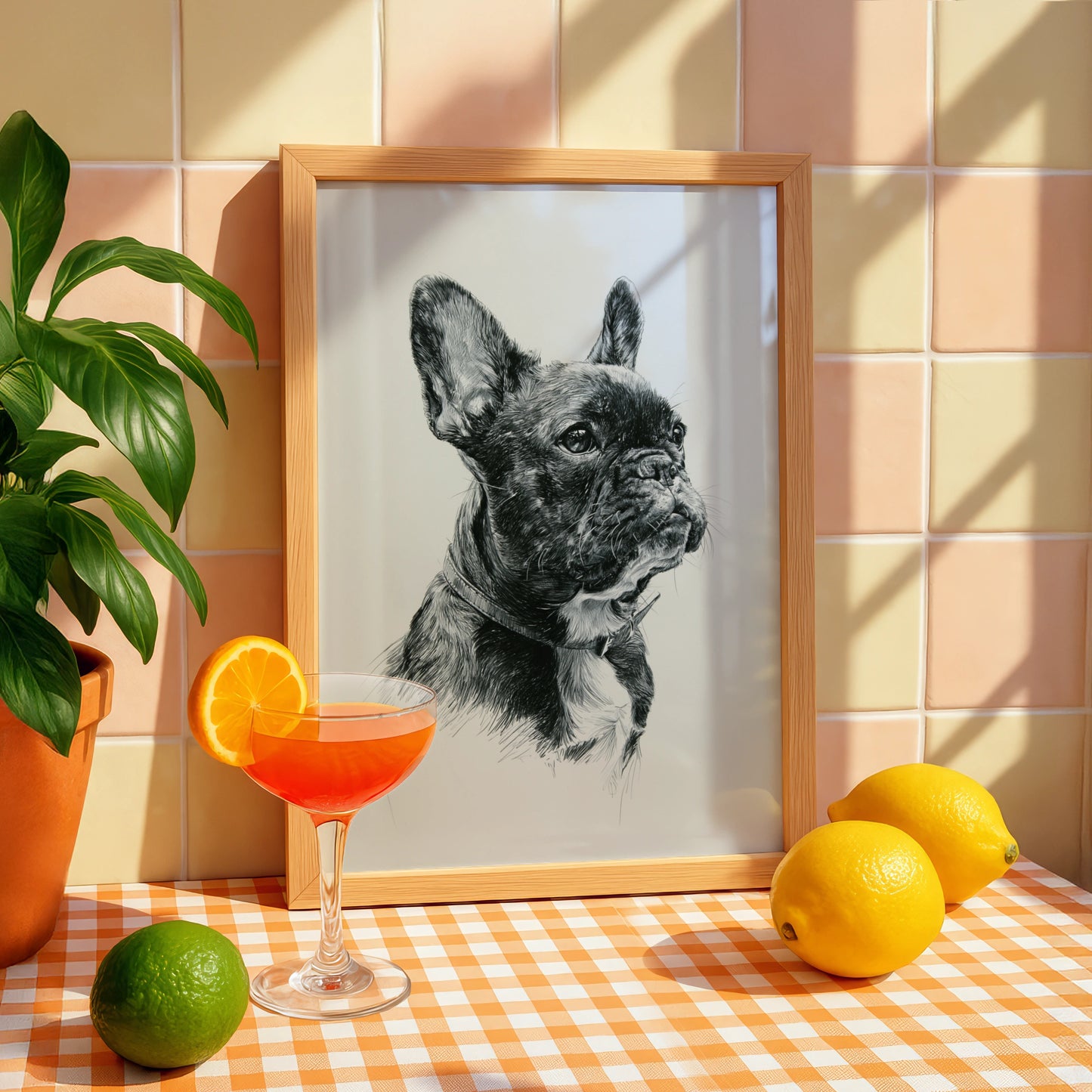 French Bulldog Portrait Poster, Pen Drawing Style, Black White Dog Art Print
