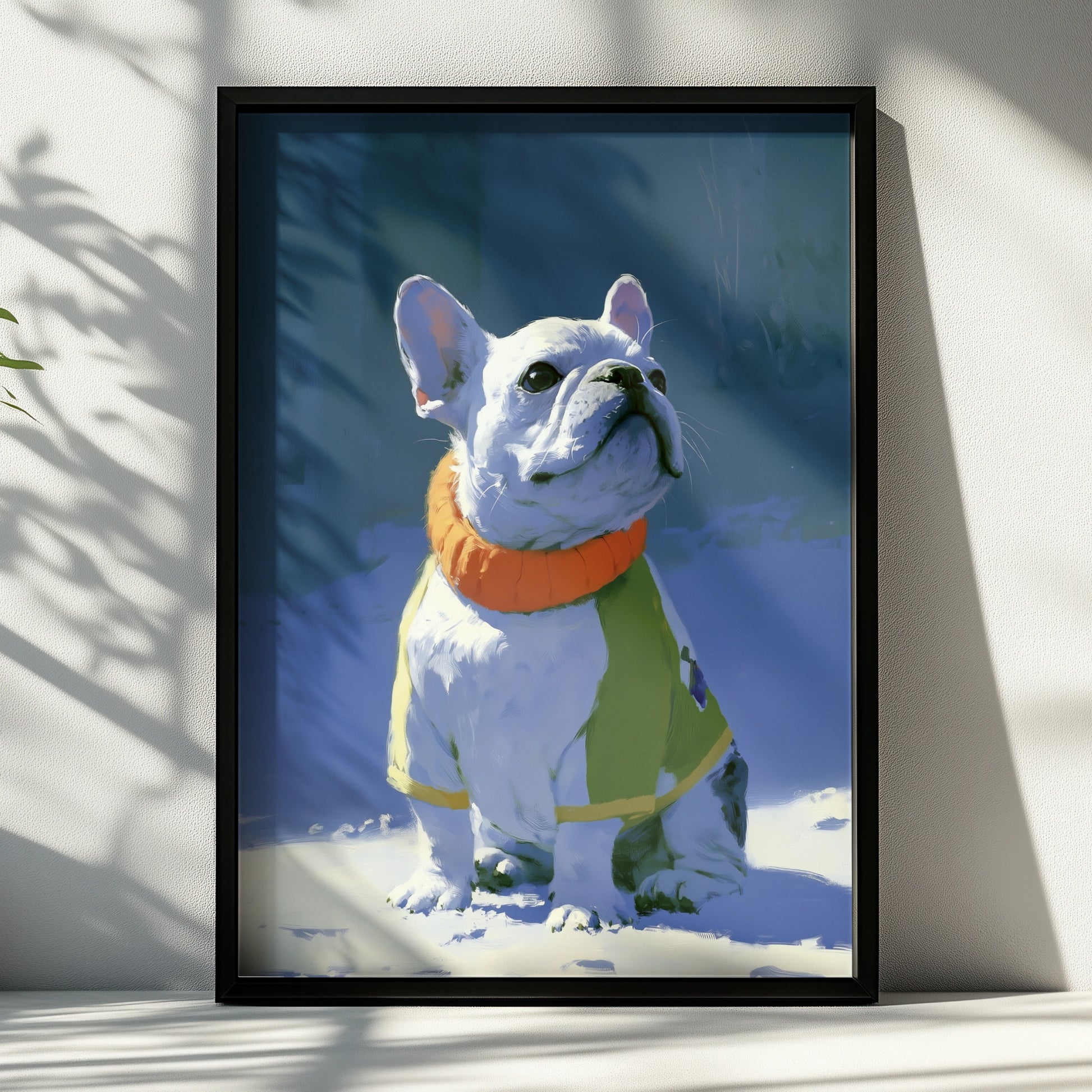French Bulldog in Snow Wall Art Poster, Winter Dog Print, Illustrated Style