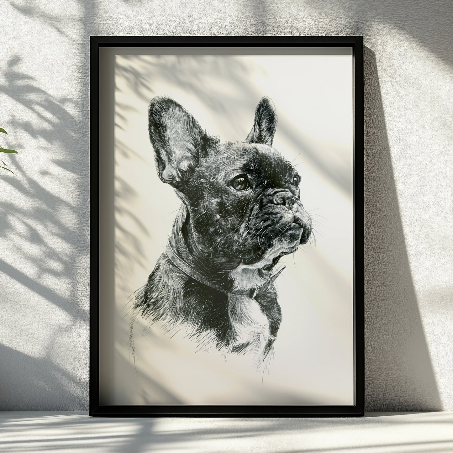French Bulldog Portrait Poster, Pen Drawing Style, Black White Dog Art Print