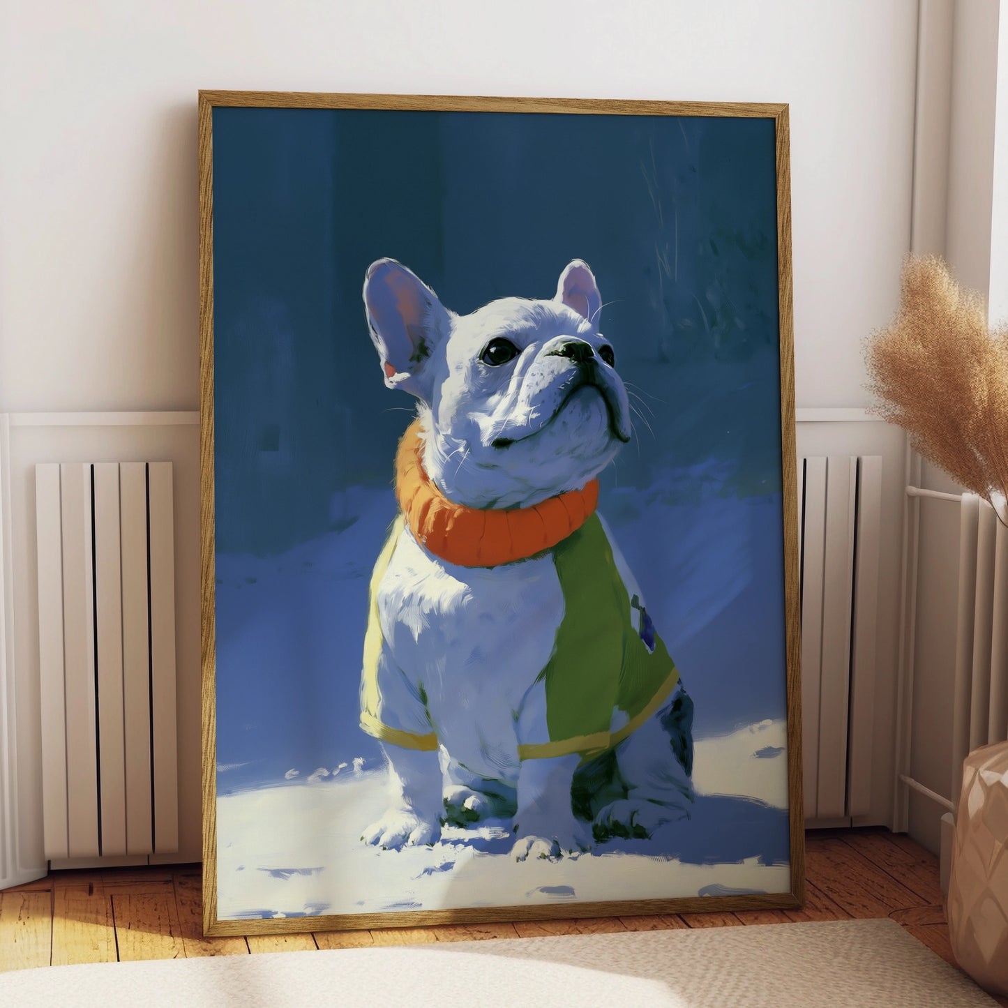 French Bulldog in Snow Wall Art Poster, Winter Dog Print, Illustrated Style