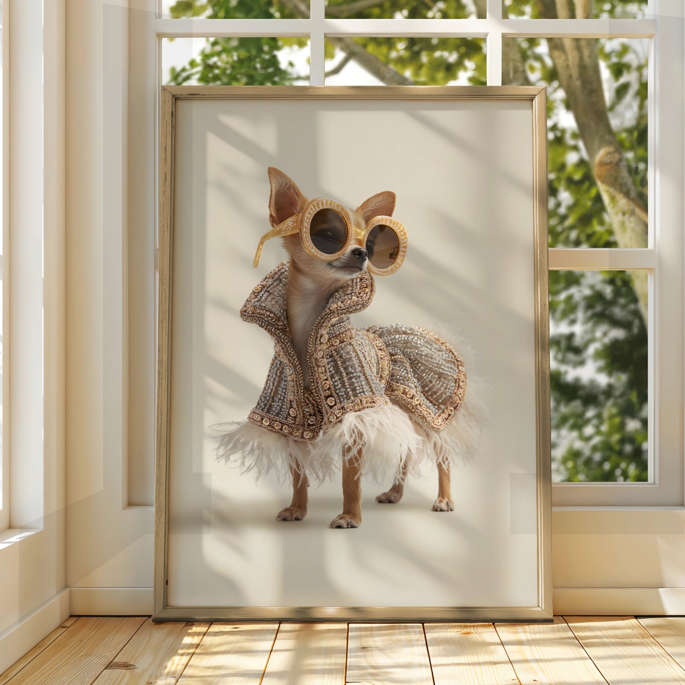 Chihuahua Couture Fashion Poster, Glamorous Dog Wall Art, Funny Pet Print