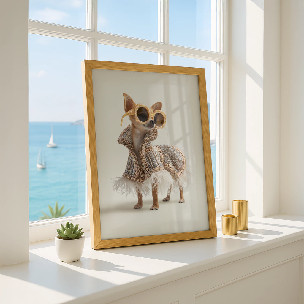 Chihuahua Couture Fashion Poster, Glamorous Dog Wall Art, Funny Pet Print