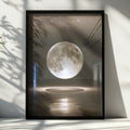 Suspended Moon Gallery Installation Poster, Lunar Art Print, Minimalist