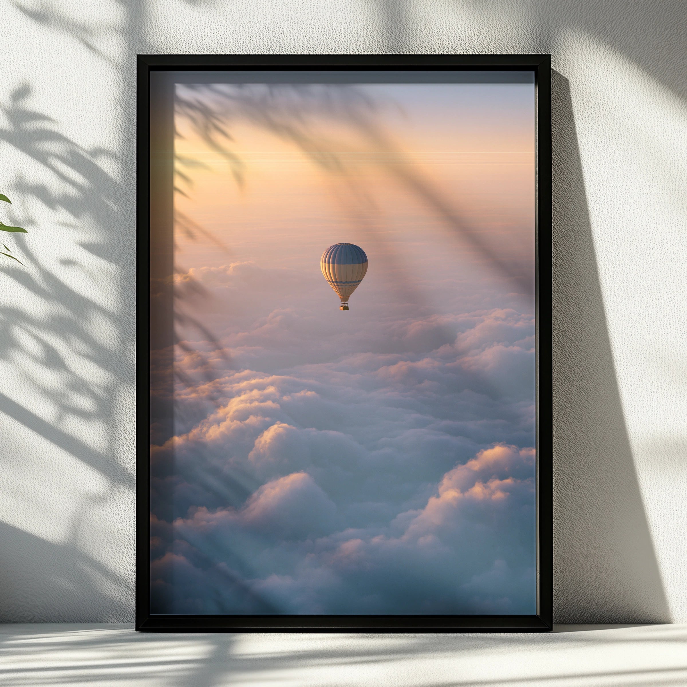 Hot Air Balloon Above Clouds Poster, Sunset Sky Wall Art Print