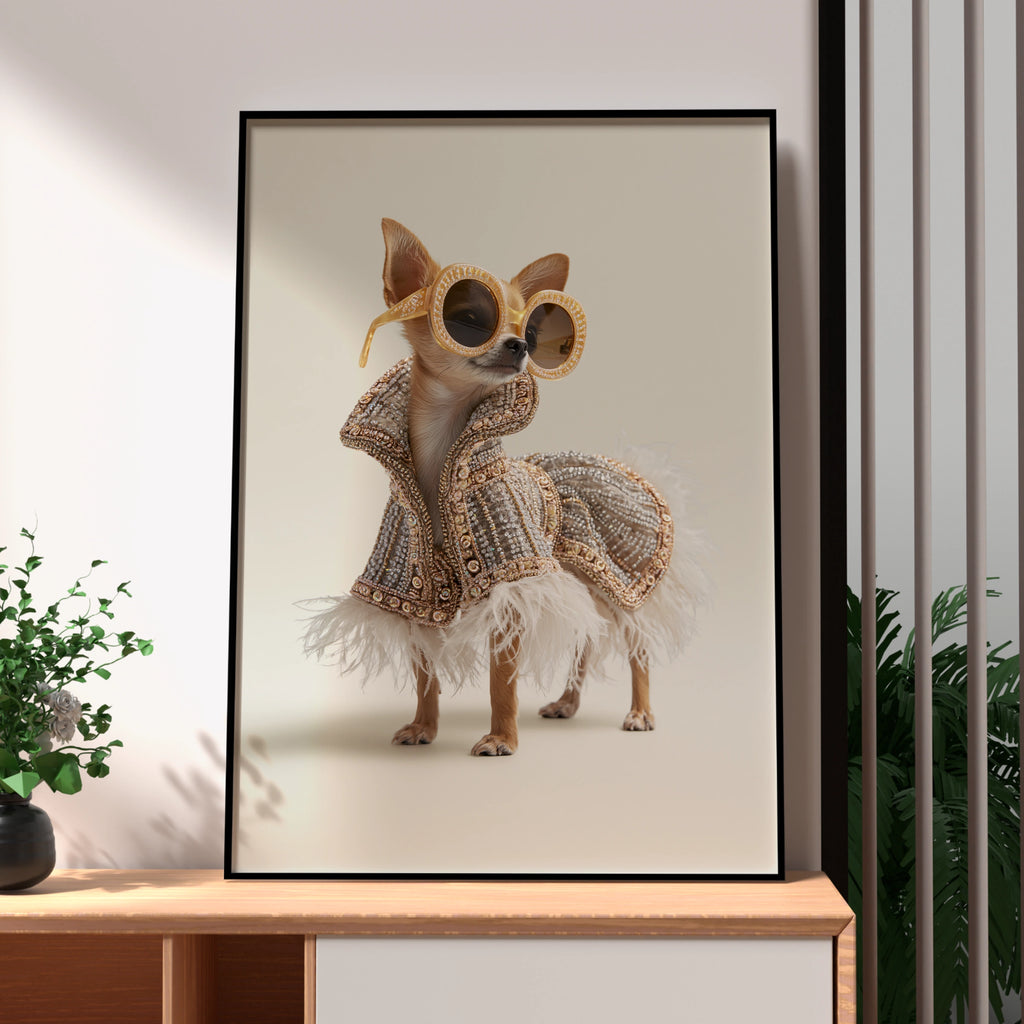 Chihuahua Couture Fashion Poster, Glamorous Dog Wall Art, Funny Pet Print