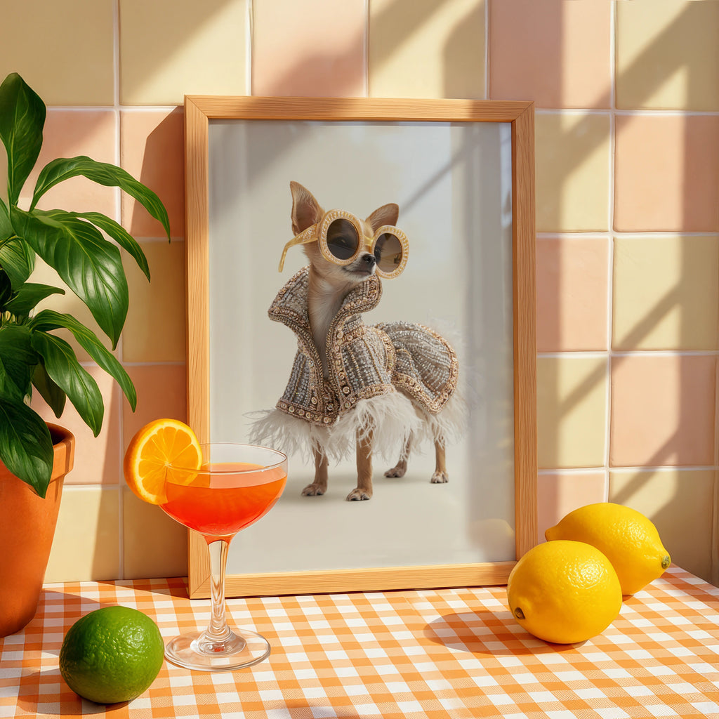 Chihuahua Couture Fashion Poster, Glamorous Dog Wall Art, Funny Pet Print