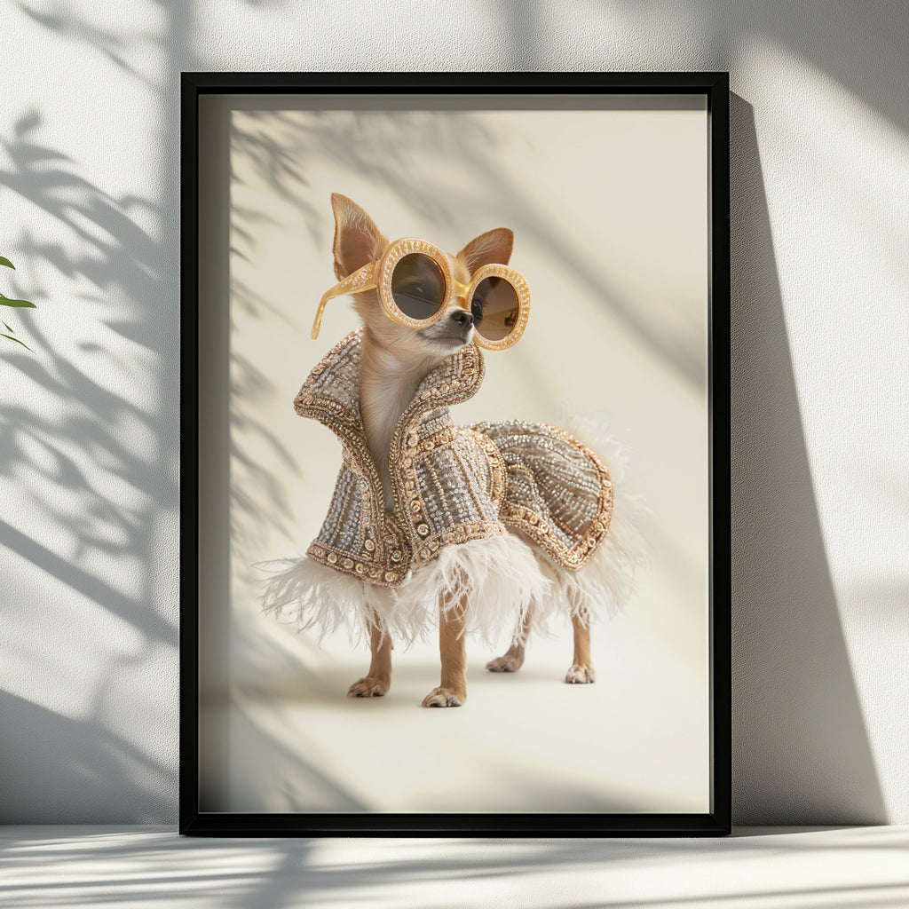 Chihuahua Couture Fashion Poster, Glamorous Dog Wall Art, Funny Pet Print