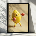 Fighting Lemon Boxing Poster, Funny Fruit Character Print, Bold Yellow Wall Art